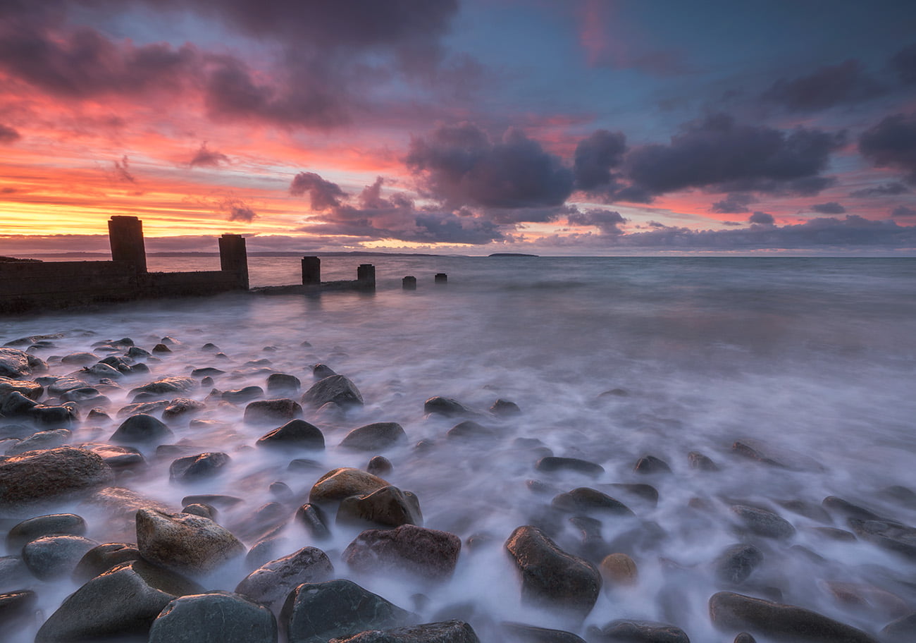 beach, coast, pebbles, beauty In Nature, groynes, Wales, sunset, seashore, water, outdoors, waves, cloud - Sky, cloudscape, rock - Object, sky, sunrise - Dawn, HD Wallpaper
