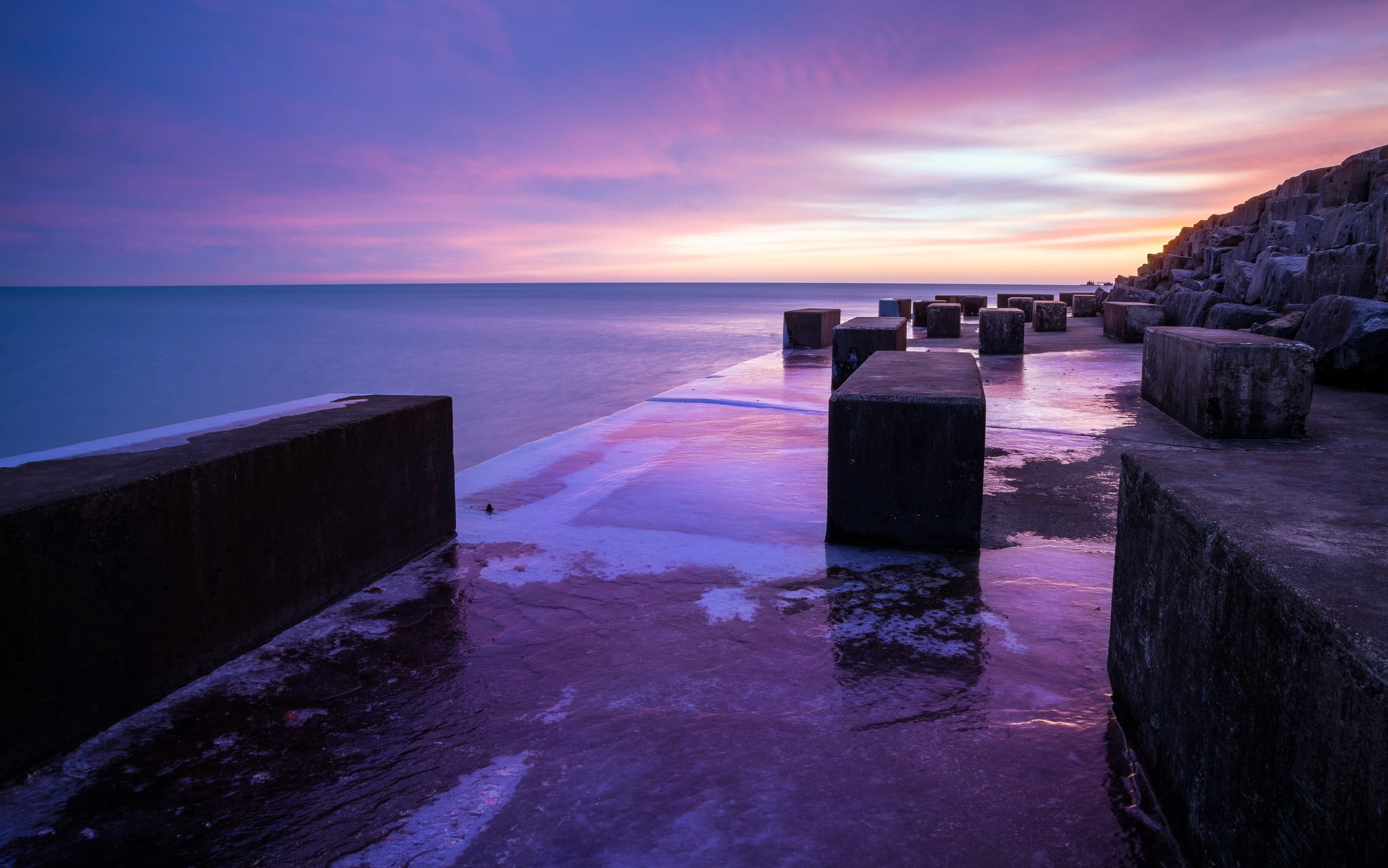 sky, cloud - Sky, concrete, horizon Over Water, evening, scenics, architecture, dusk, harbor, atlantic Ocean, coastline, sunlight, beach, 2K, pier, tourism, HD Wallpaper