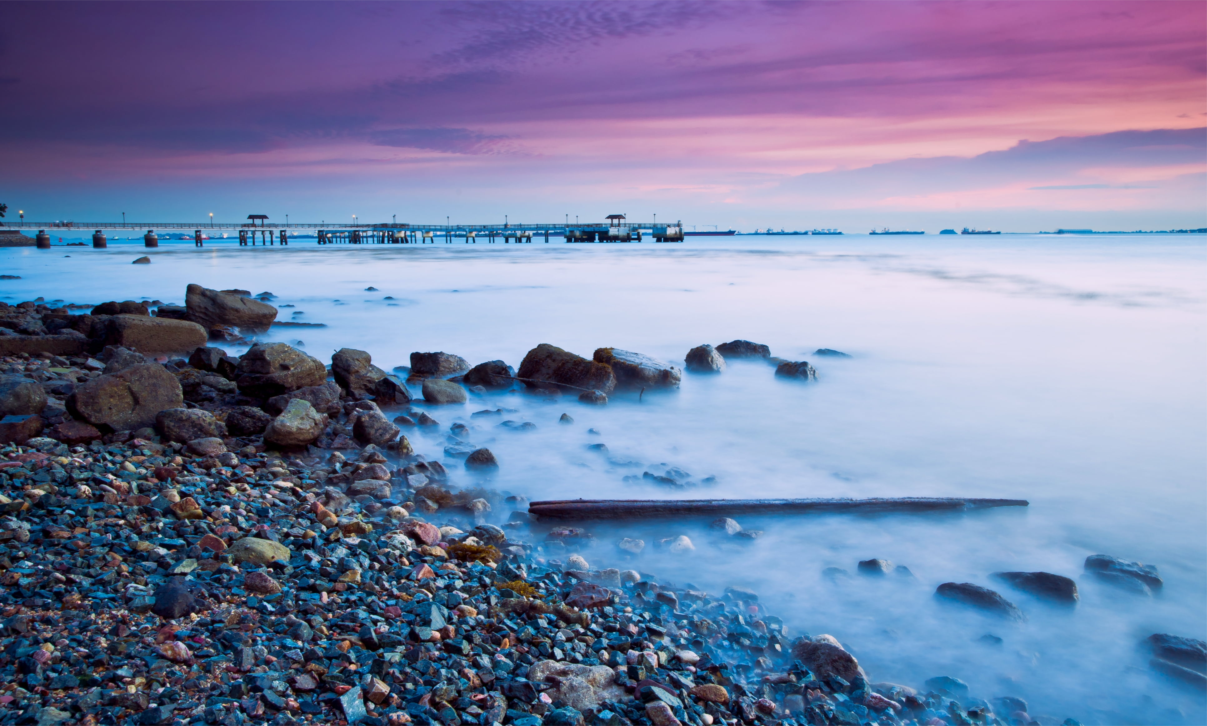 solid, nature, stone - object, scenics - nature, coast, harbor, pier, sky, waters Edge, sand, blue, rock, land, rock - Object, horizon, wave, evening, long Exposure, HD Wallpaper