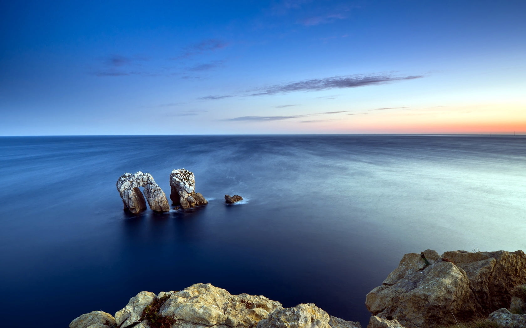 vacations, tranquility, scenics - nature, horizon, water, stones, calm, rock, formation, environment, waterbreak, sunlight, cloudscape, scenics, color Image, HD Wallpaper