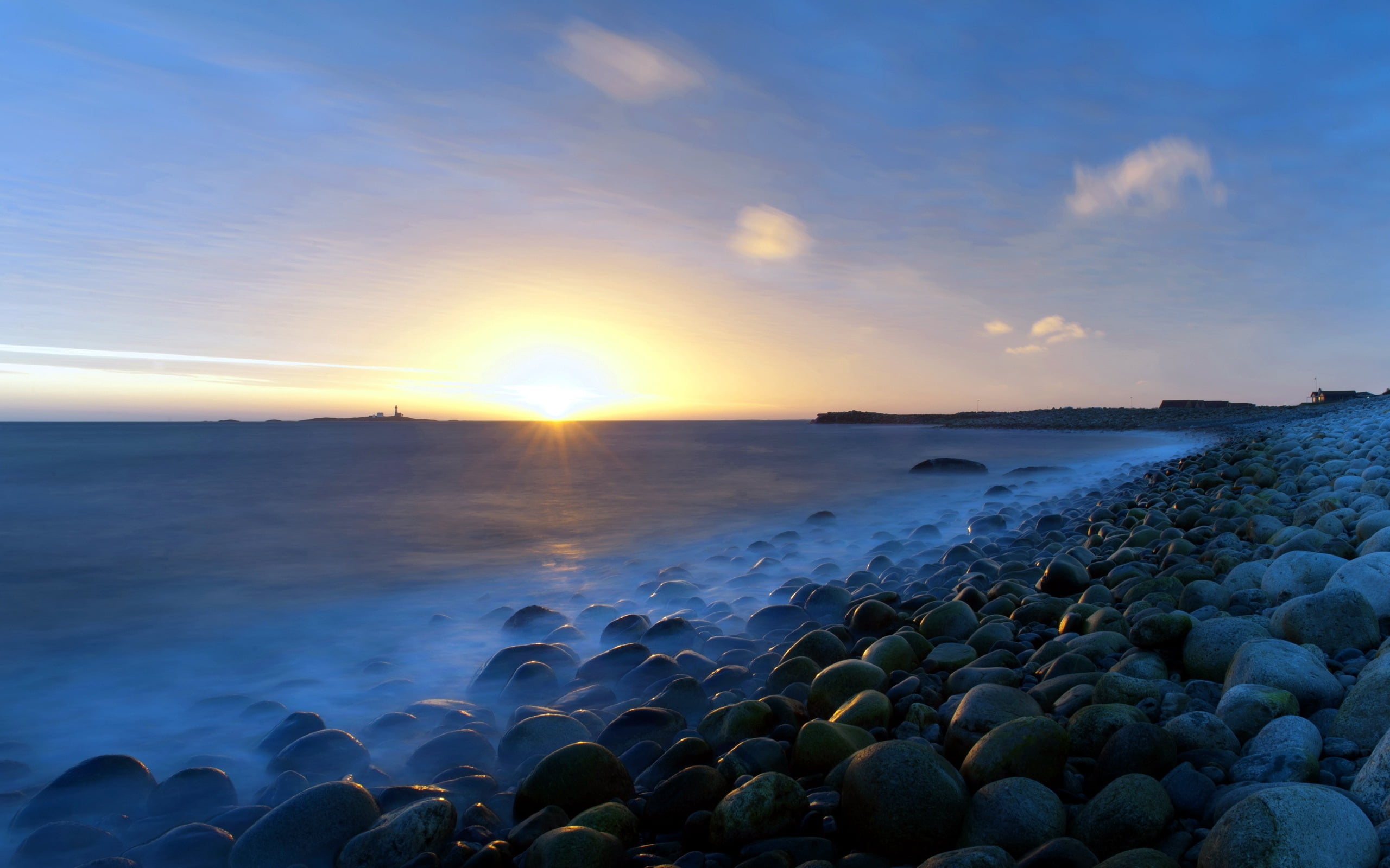 pebble, rocks, sunlight, long Exposure, travel Destinations, travel, scenics - nature, sunrise - Dawn, morning, rock, sea, gray, vacations, land, stone - Object, HD Wallpaper