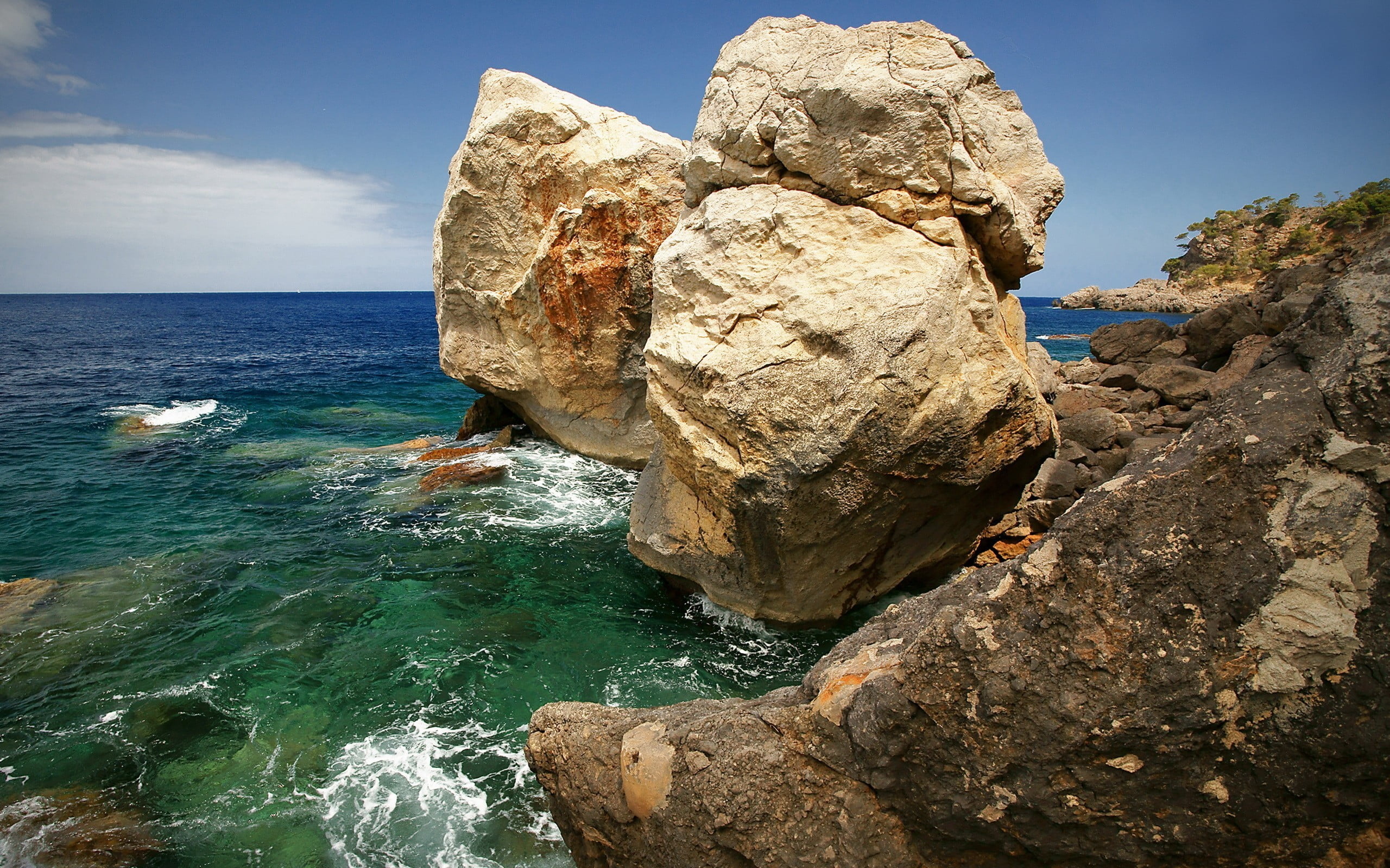 nature, day, bricks, white, horizon, horizon over water, rock formation, blue, no people, rock, rock - object, tranquil scene, stack rock, non-urban scene, HD Wallpaper