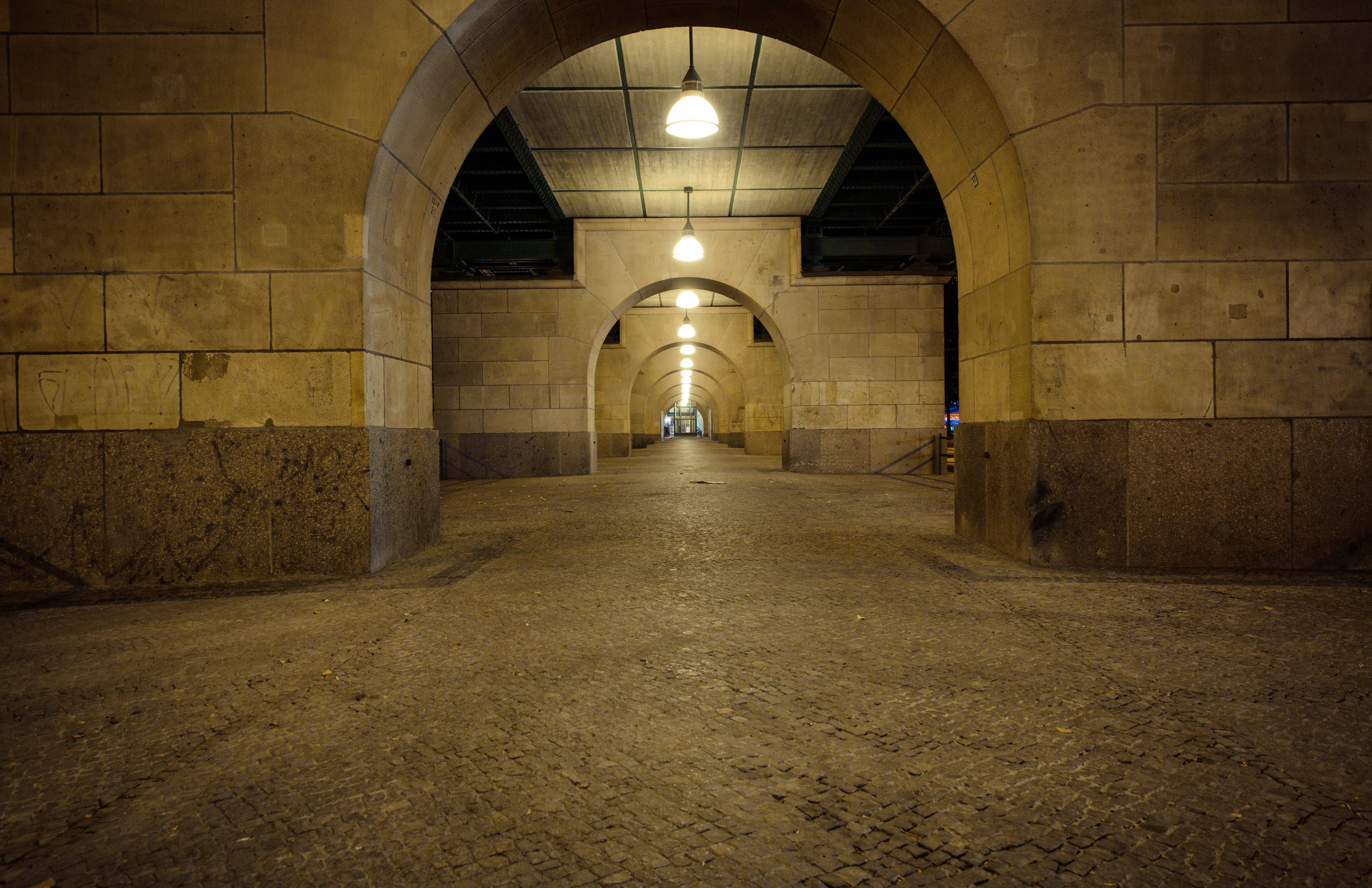 the way forward, light, ceiling lights, built structure, electric lamp, ceiling, illuminated, arcade, brown, wall - building feature, perspective, night, HD Wallpaper