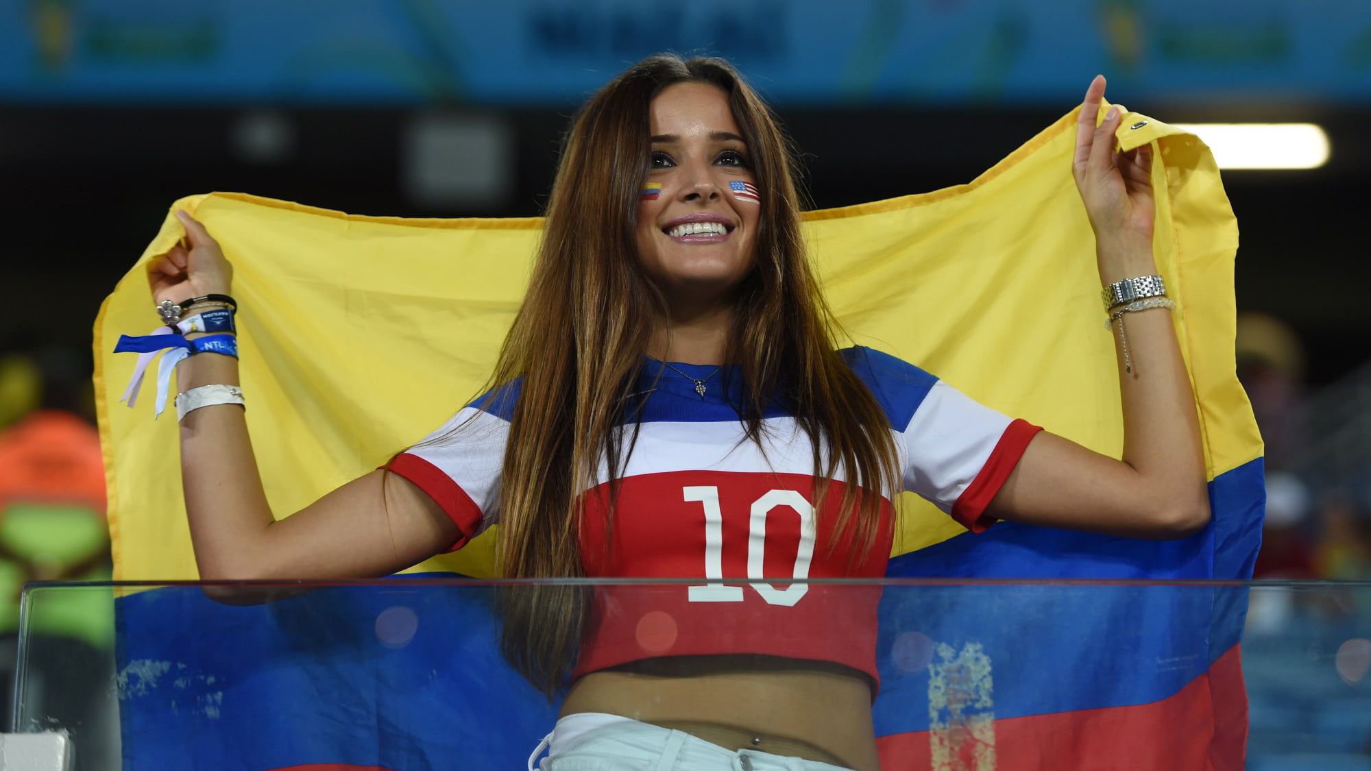 happiness, human limb, waving, women, Latinas, outdoors, people, arms raised, long hair, sport, FIFA World Cup, pride, hairstyle, stadium, lifestyles, emotion, HD Wallpaper