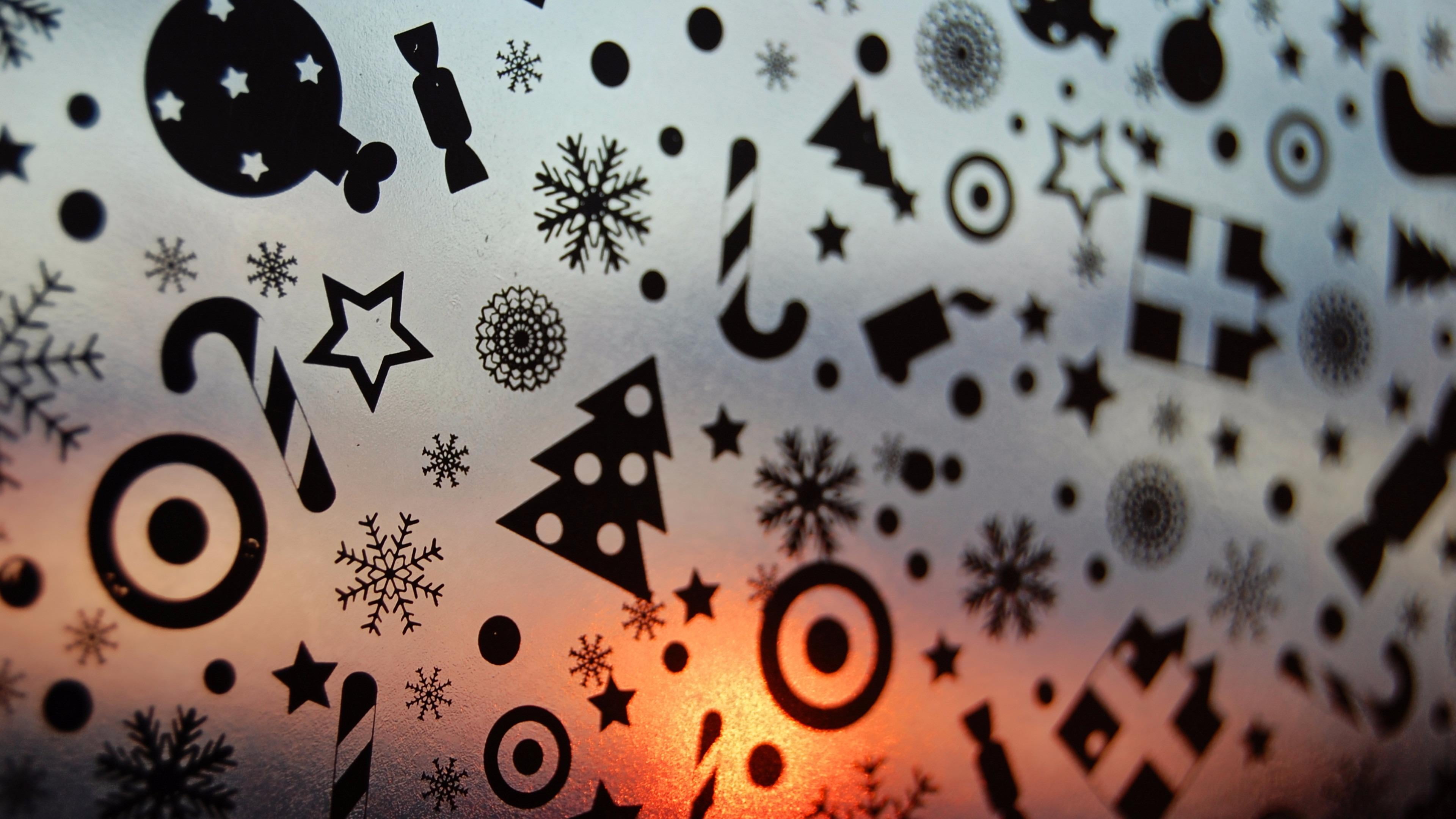 selective focus, floral pattern, black color, creativity, christmas tree, design, gift wrapper, text, communication, christmas, number, pattern, 4K, no people, HD Wallpaper