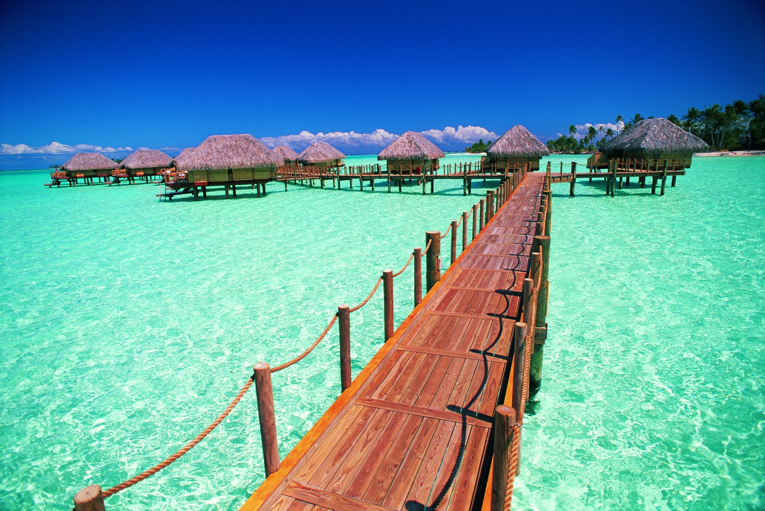 nature, scenics - nature, turquoise colored, blue, wooden, outdoors, 2K, pier, travel destinations, hut, land, architecture, no people, travel, beauty in nature, HD Wallpaper