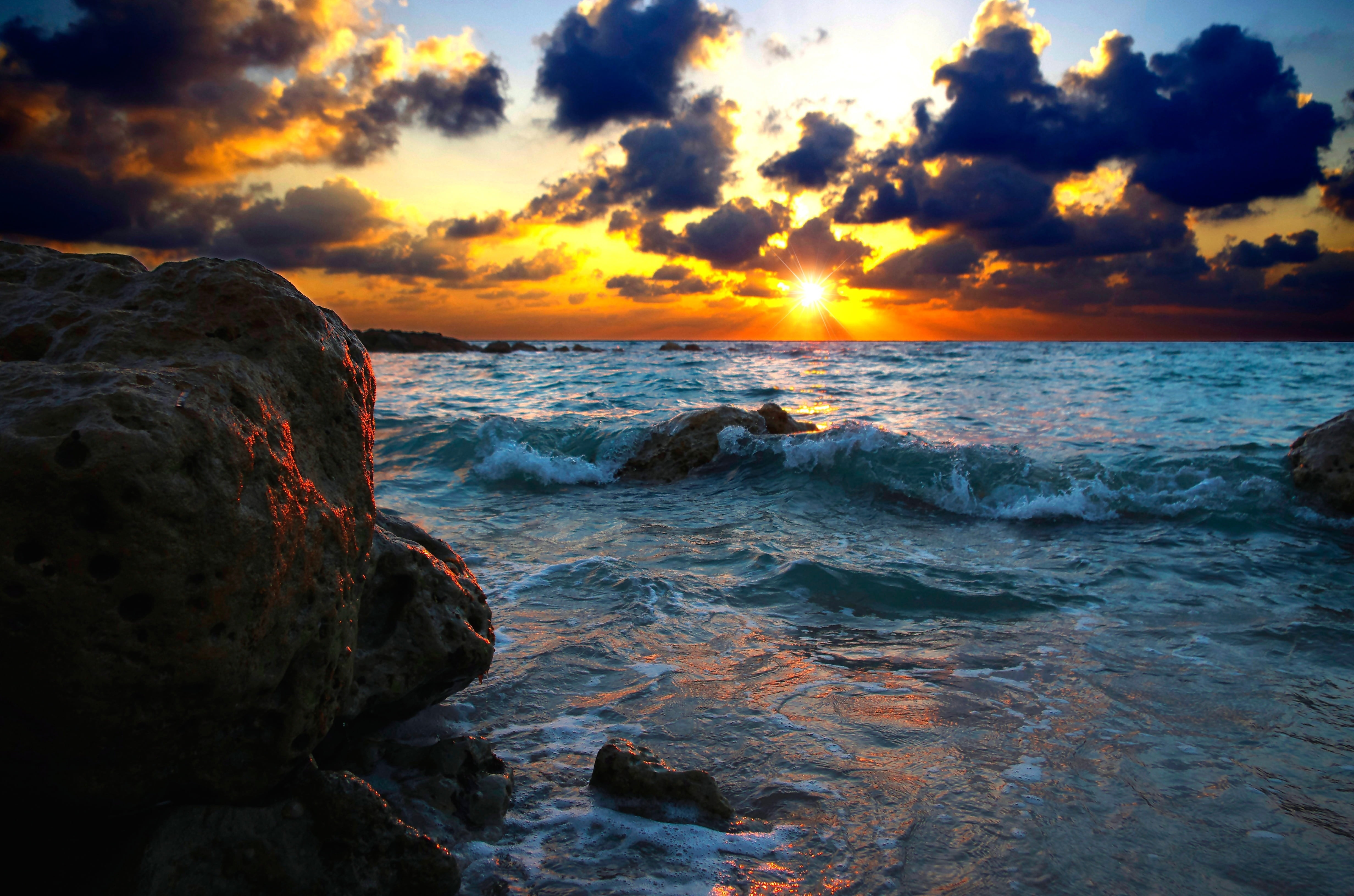 cloud - Sky, stones, no People, sea, cloudscape, dusk, weather, idyllic, surf, coastline, vacations, scenics, waters Edge, sun, tranquil Scene, seascape, HD Wallpaper