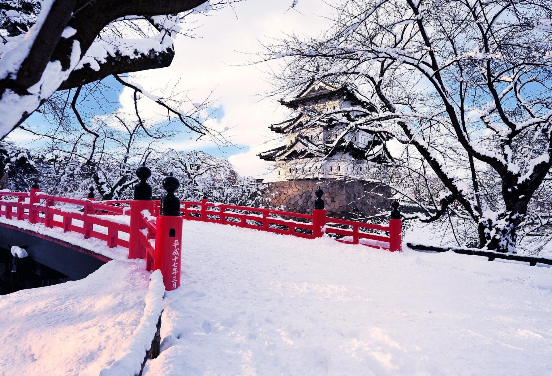 1080P, Bridge, Snow, Aomori, Hirosaki Castle, Castle, Hirosaki, Aomori Prefecture, Castles, HD Wallpaper