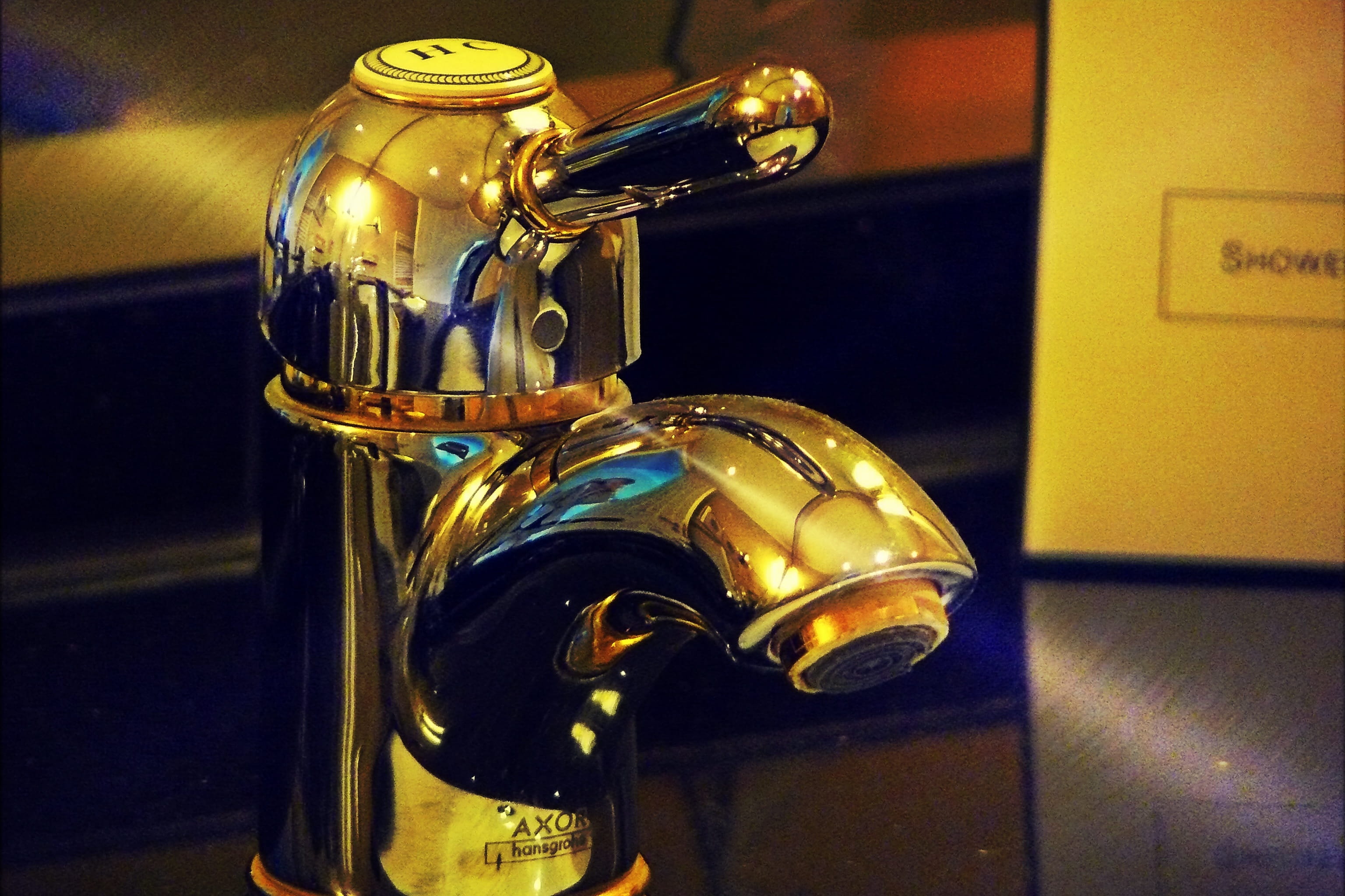 metal, table, close-up, protection, hygiene, still life, clean, body care, no people, chrome, wash, security, bathroom sink faucet, 2K, gold faucet, single object, HD Wallpaper