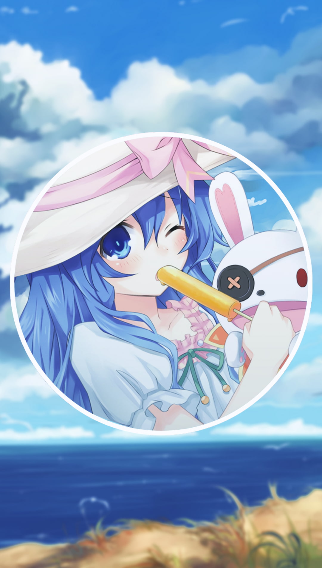 water, anime, holiday, people, inflatable, adult, land, summer, nature, Date A Live, 720P, human face, Yoshino, vacations, beach, blue, day, emotion, cloud - sky, Phone HD Wallpaper