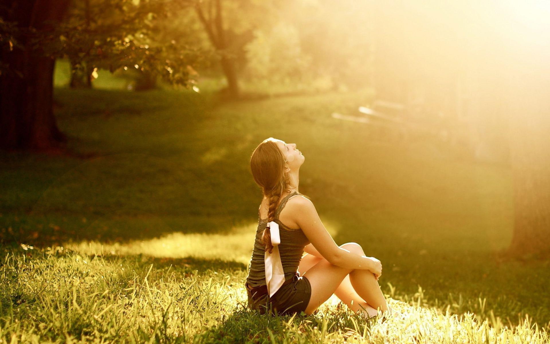 park, sun, looking, 1080P, tank, top, black, women, girl, woman, girls, s, 1920x1200, HD Wallpaper