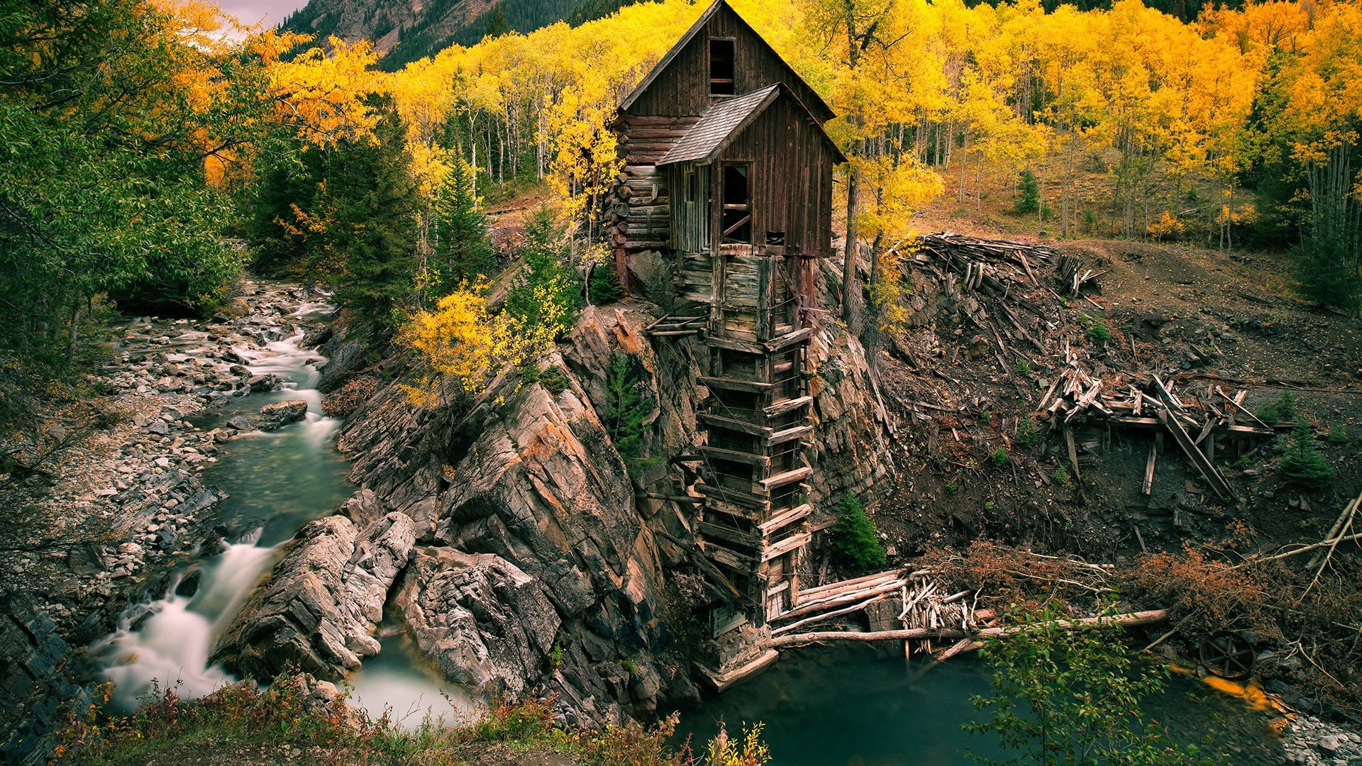 1080P, treehouses, Colorado, field, Pine Trees, Stream, Mill, HD Wallpaper