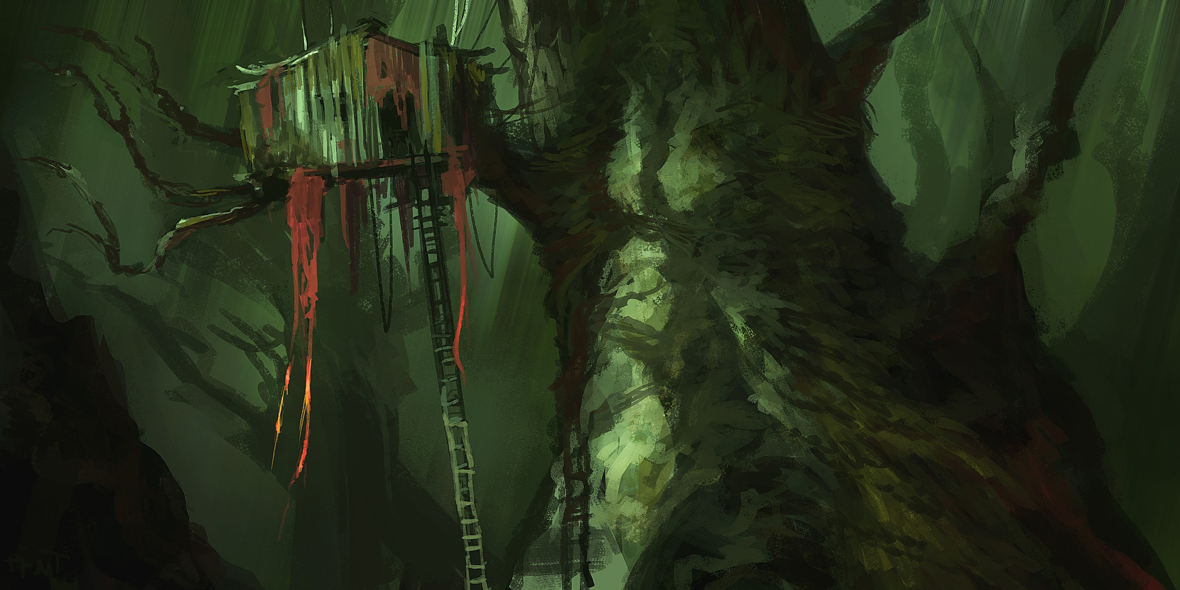 abandoned, treehouses, fantasy Art, 4K, HD Wallpaper