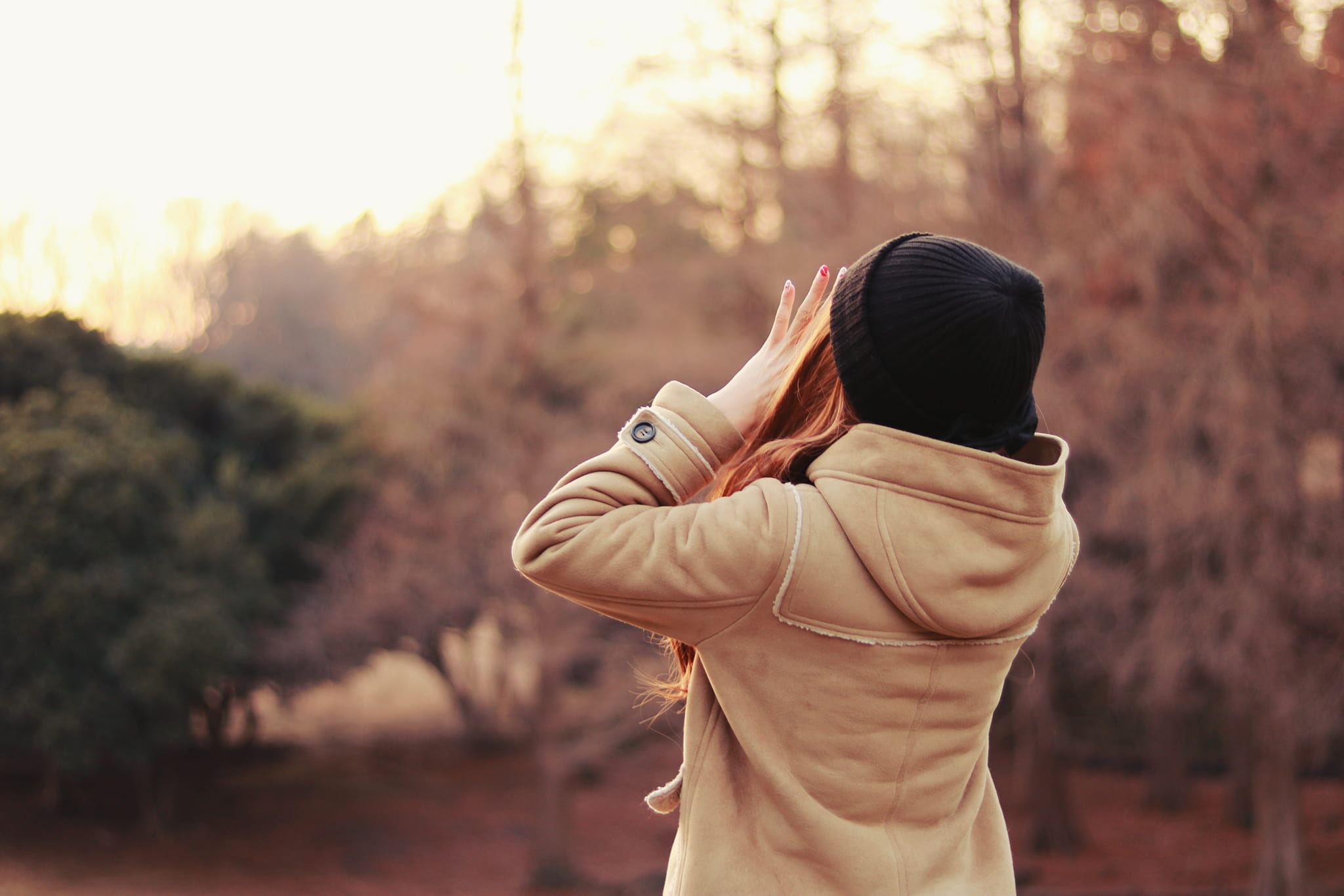 warm clothing, hairstyle, near, park - Man Made Space, land, knit cap, cap, females, black, plant, waist up, adult, autumn, real people, trees, one Person, HD Wallpaper