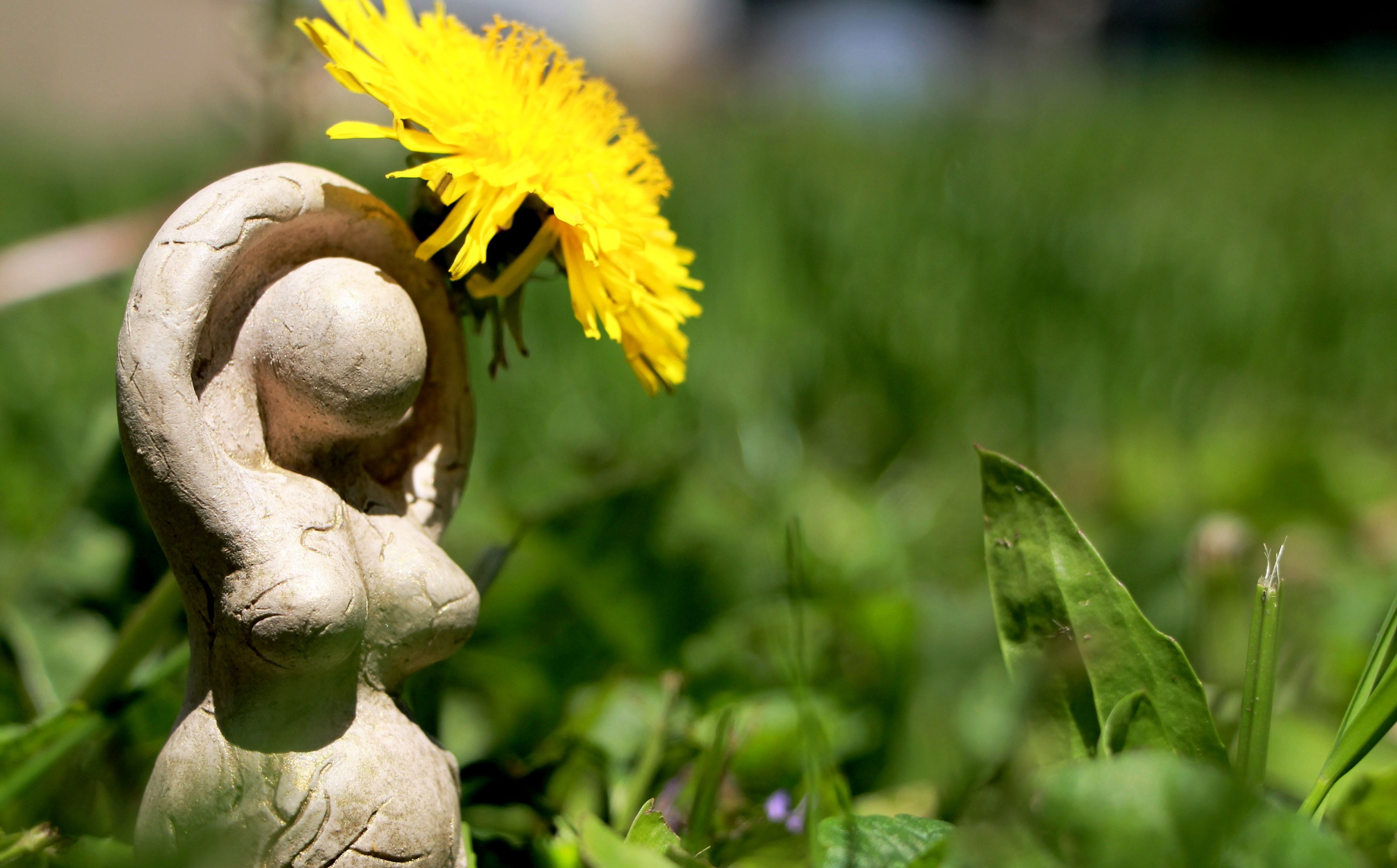 statue, art and craft, sculpture, ethereal, female, magic, divine, human representation, no people, angel, myth, full, spirit, grass, feminine, yellow, HD Wallpaper