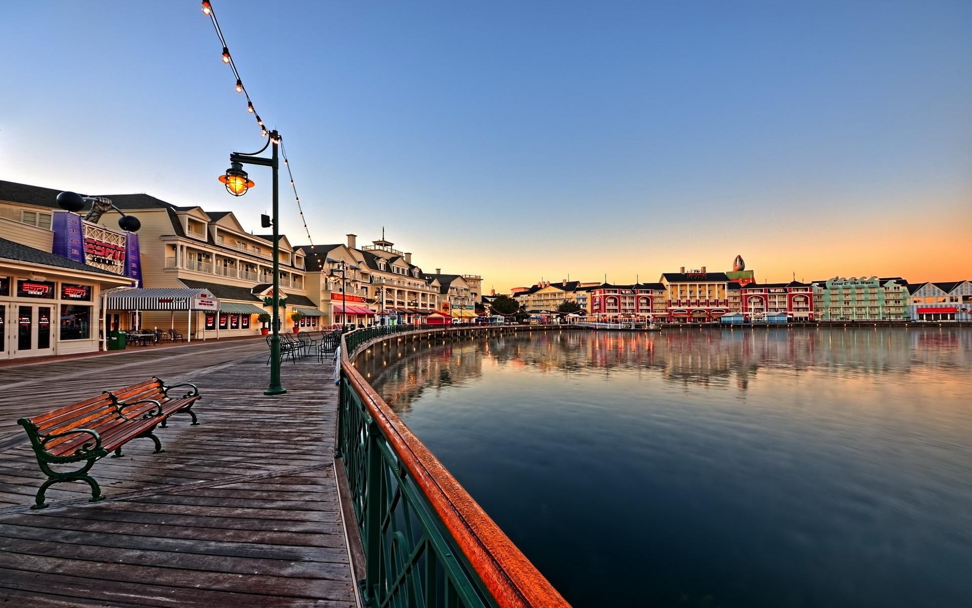 morning, nature and landscapes, early, stores, wonderful, boardwalk, 1080P, HD Wallpaper
