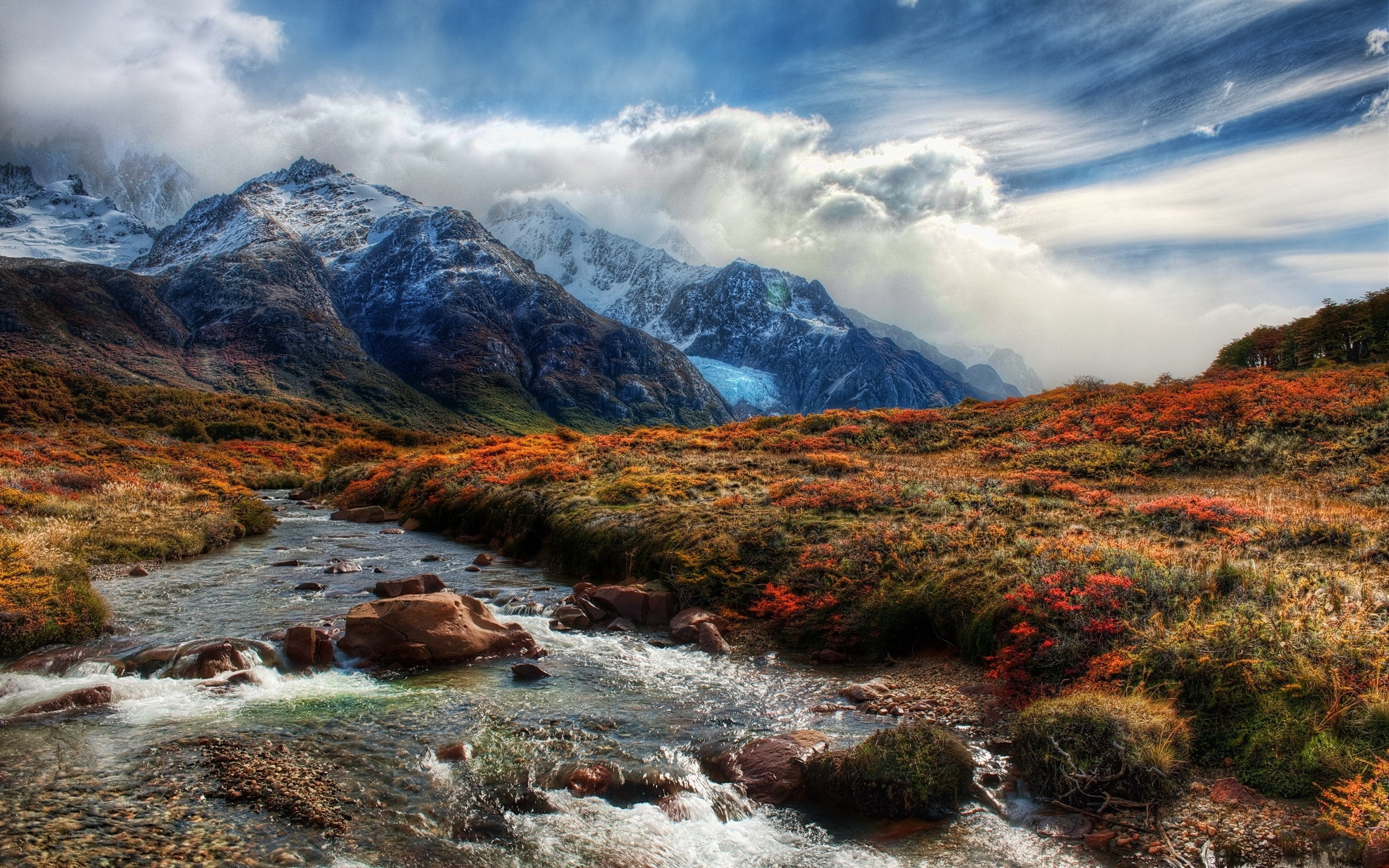 2K, Mountains, Nature, Grass, Creek, Clouds, Beautiful, HD Wallpaper