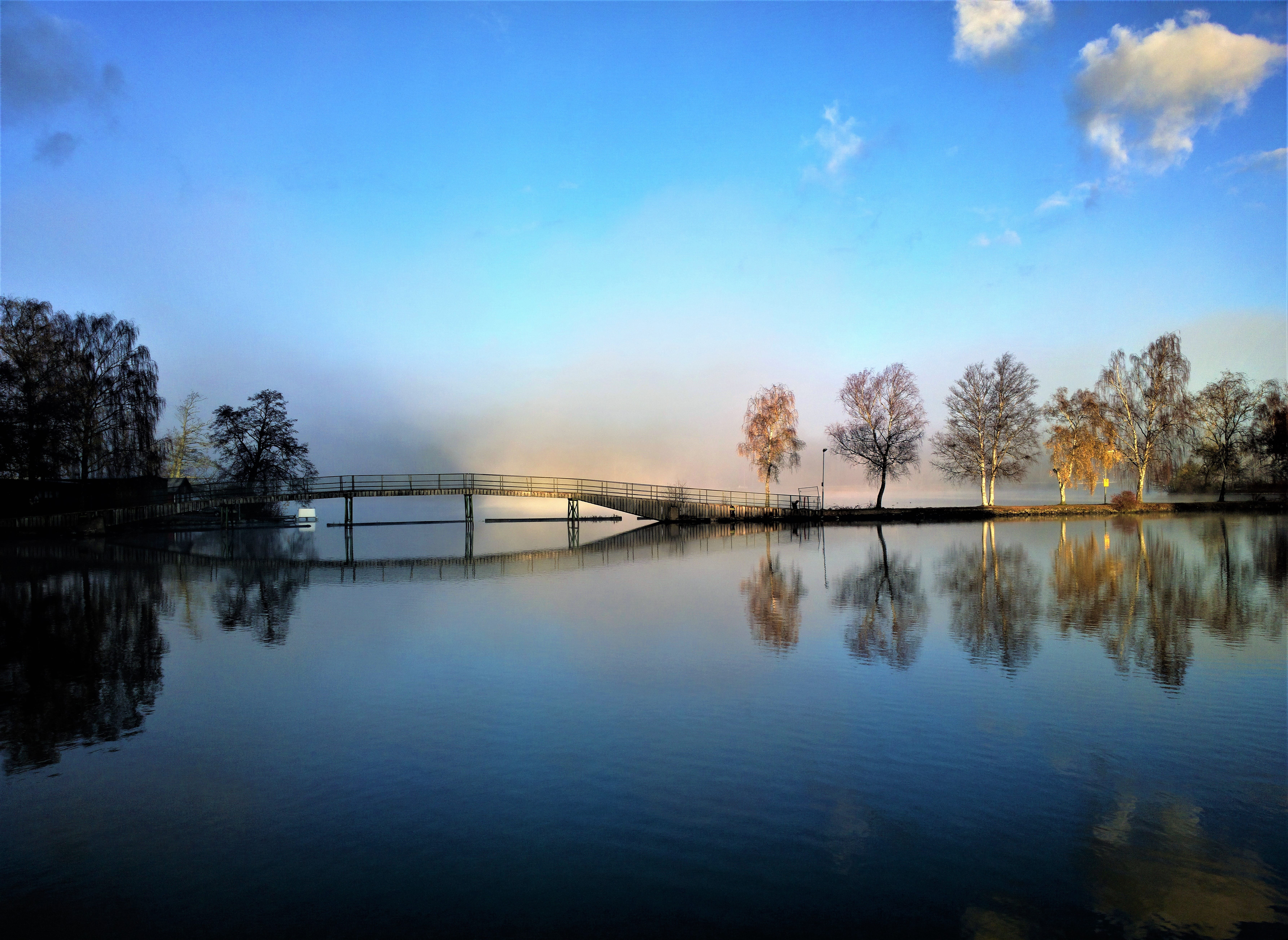 water courses, horizon, reflection lake, autumn colors, autumn, sunrise, waterfront, outdoors, smooth as glass, blue, landscapes, tranquil scene, calm, HD Wallpaper