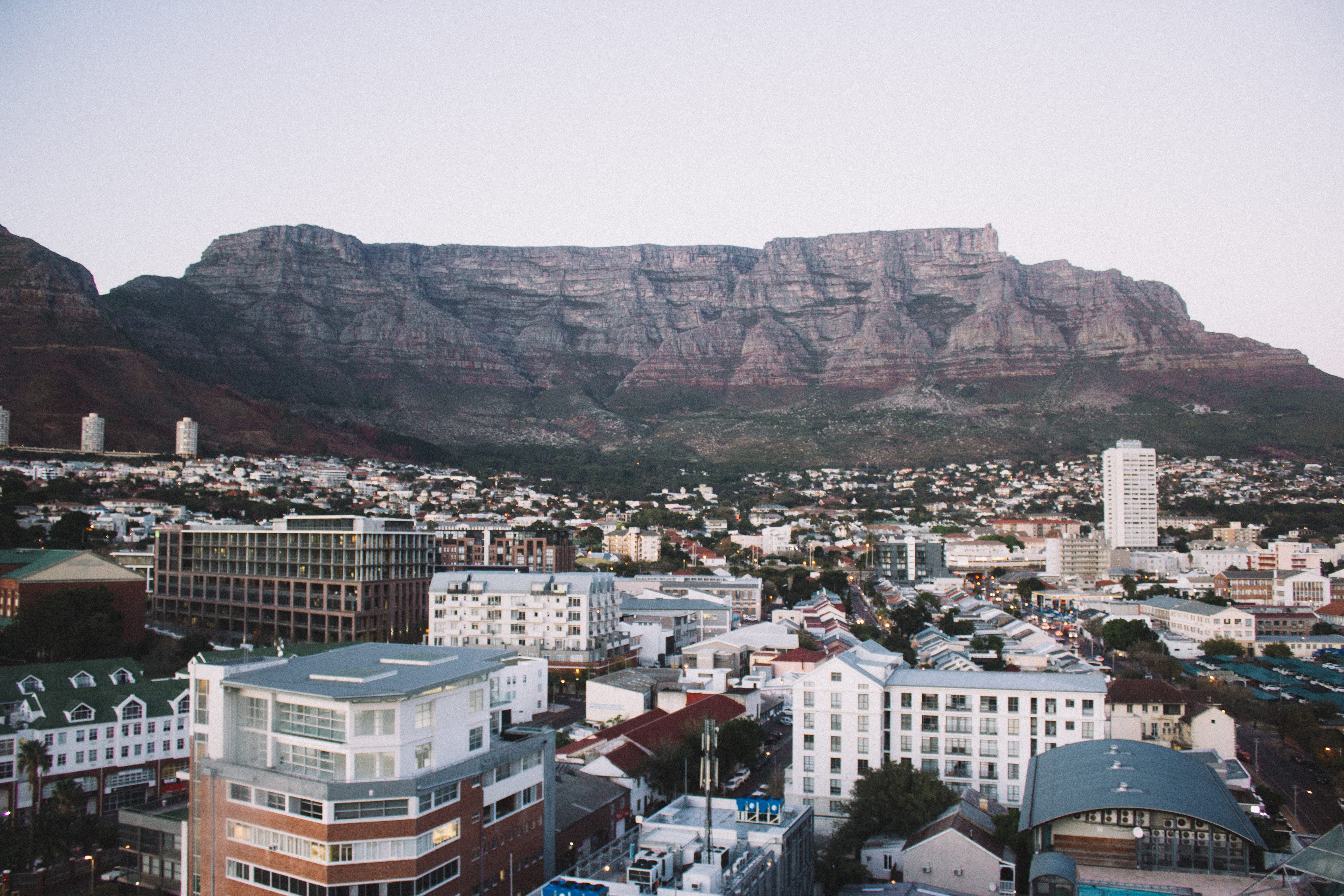 travel, city, cape town, high angle view, table mountain, tourism, sky, pastels, outdoors, land, early morning, nature, mountain range, building, south africa, HD Wallpaper