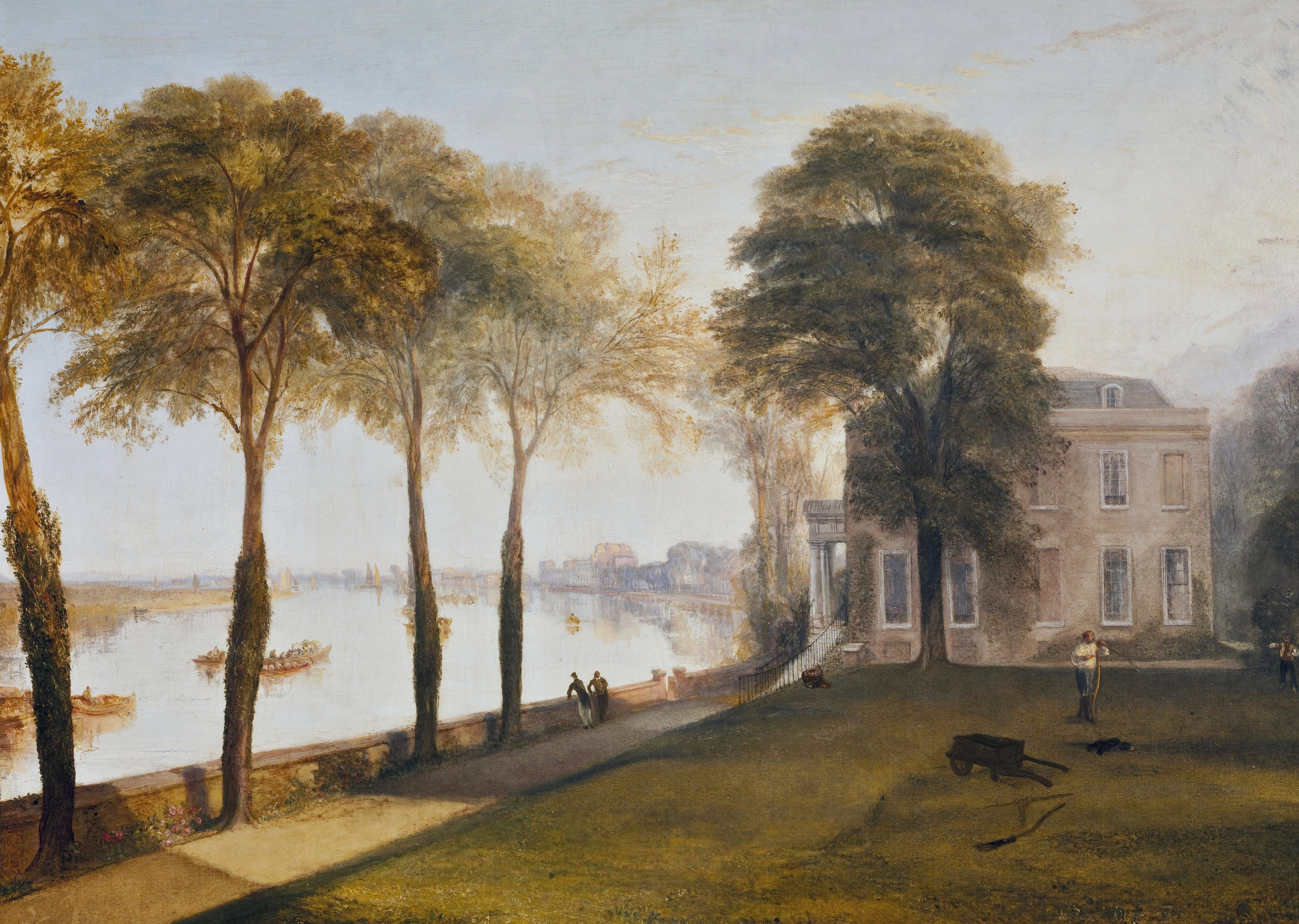 Early Summer Morning, 2K, picture, landscape, trees, house, river, Mortlake Terrace, William Turner, HD Wallpaper