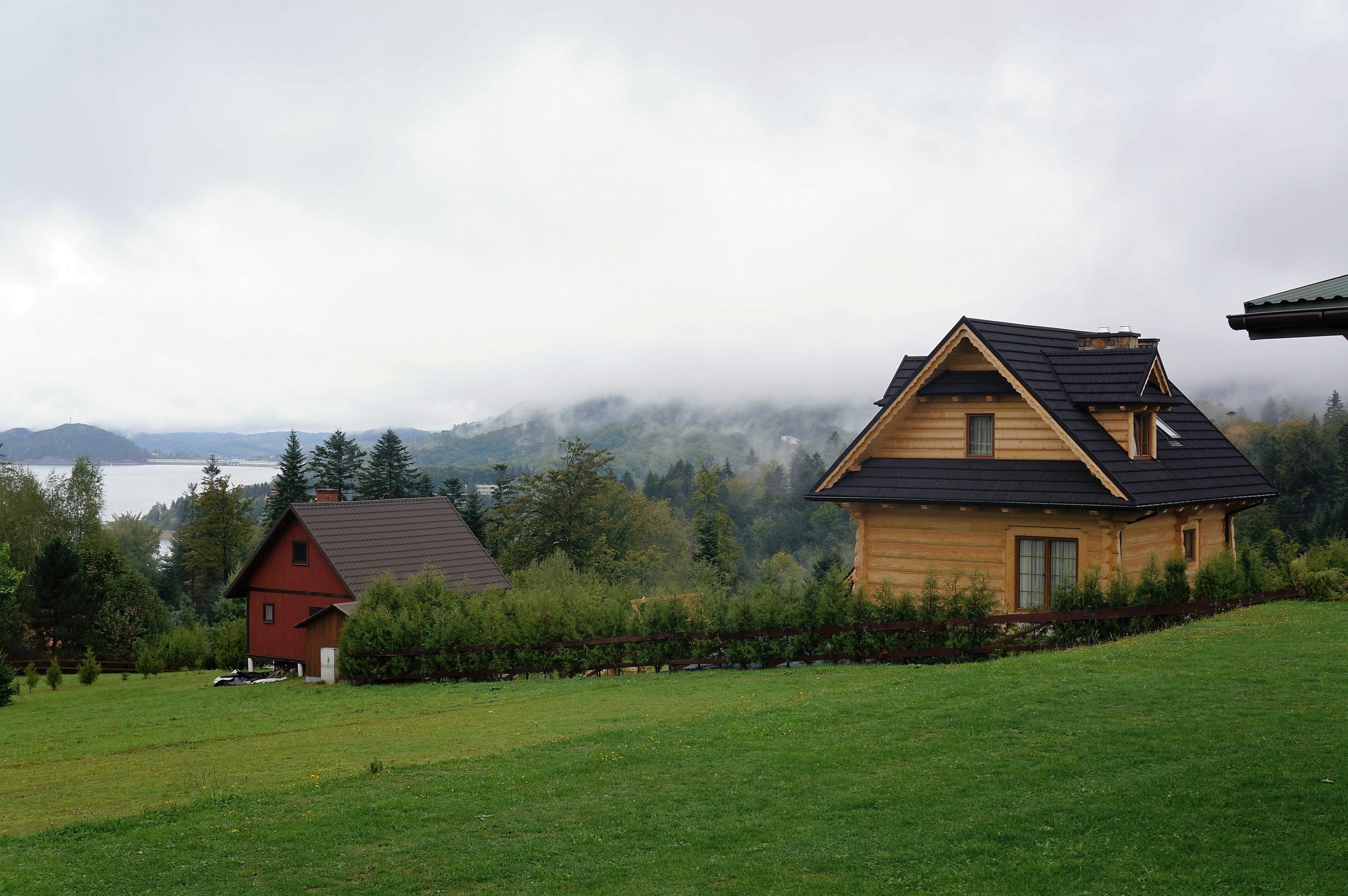 building exterior, nature, early morning, land, no people, tree, district of lesko, green color, day, solina, built structure, plant, sky, hut, field, 4K, HD Wallpaper