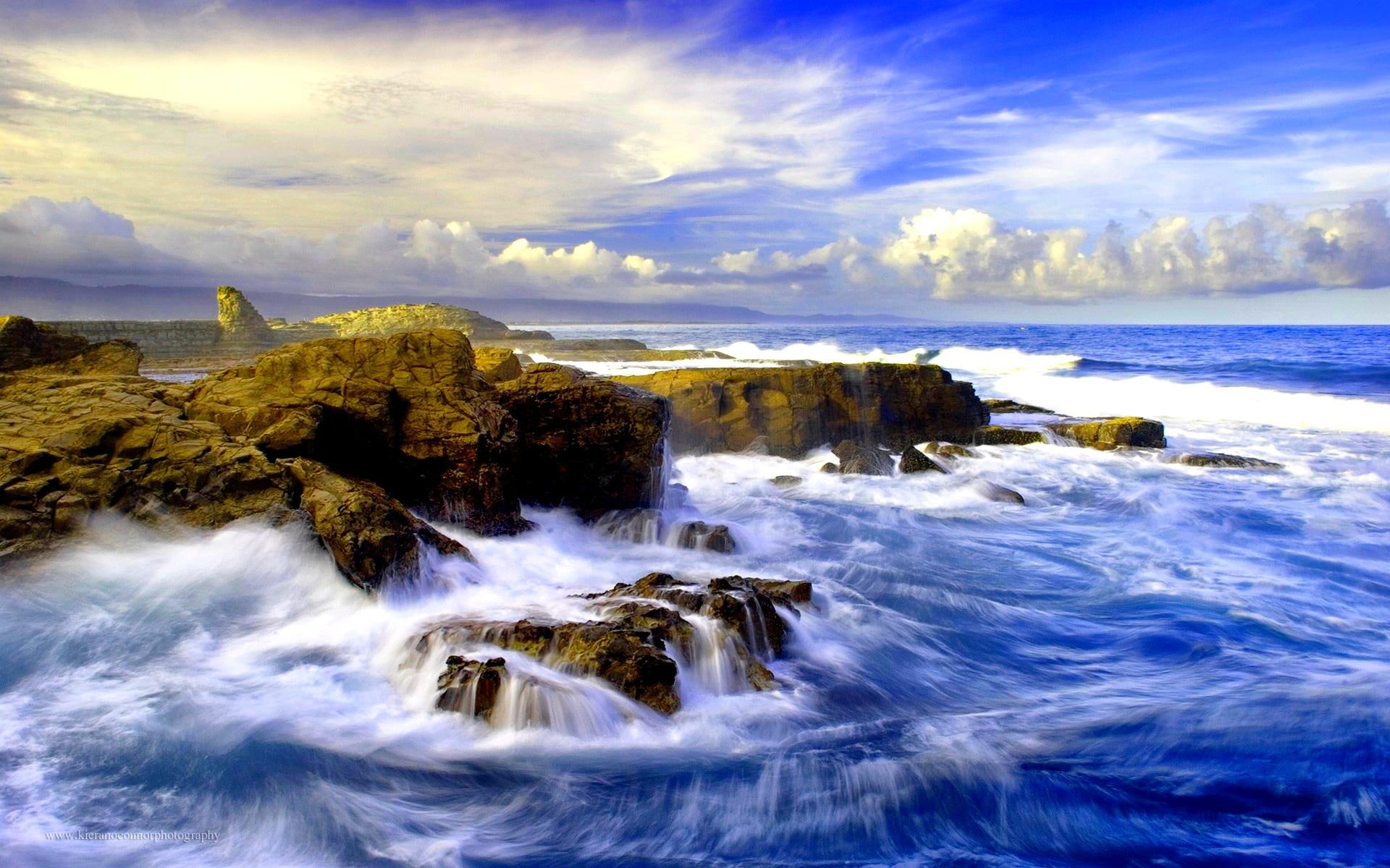 formation, 1080P, crash, wave, rock, nature and landscapes, crashing, beach, sea, HD Wallpaper