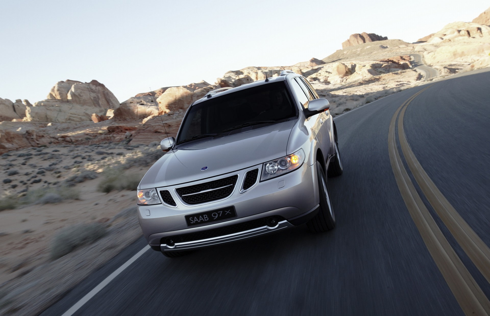 on the move, x, solid, day, saab, car, desert, manu, rock - object, 1080P, landscape, land vehicle, road, mountain, rock, land, motor vehicle, climate, HD Wallpaper