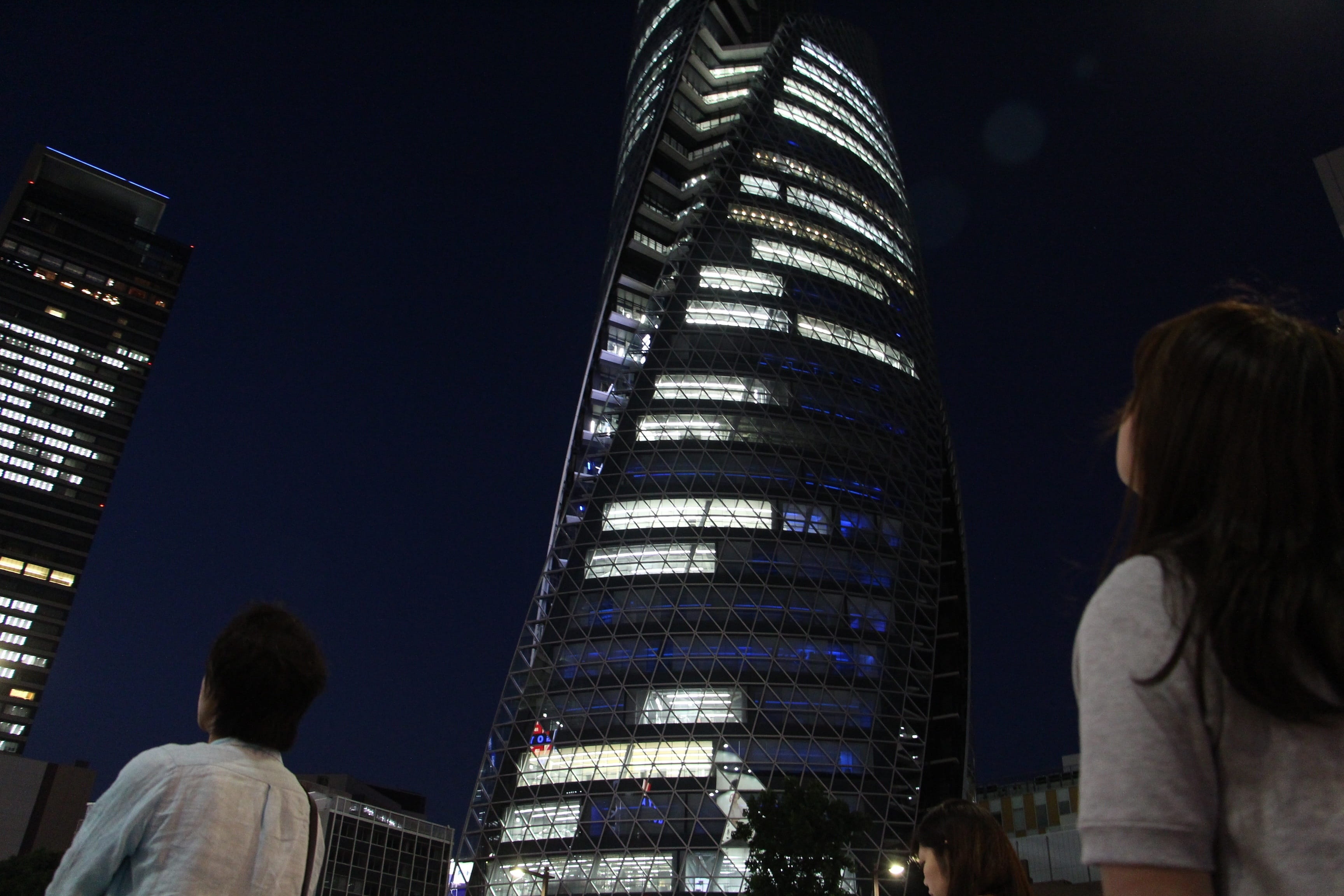 tower, hairstyle, tall - high, architecture, skyscraper, night, modern, financial district, office building exterior, building, japan, nagoya, rear view, HD Wallpaper
