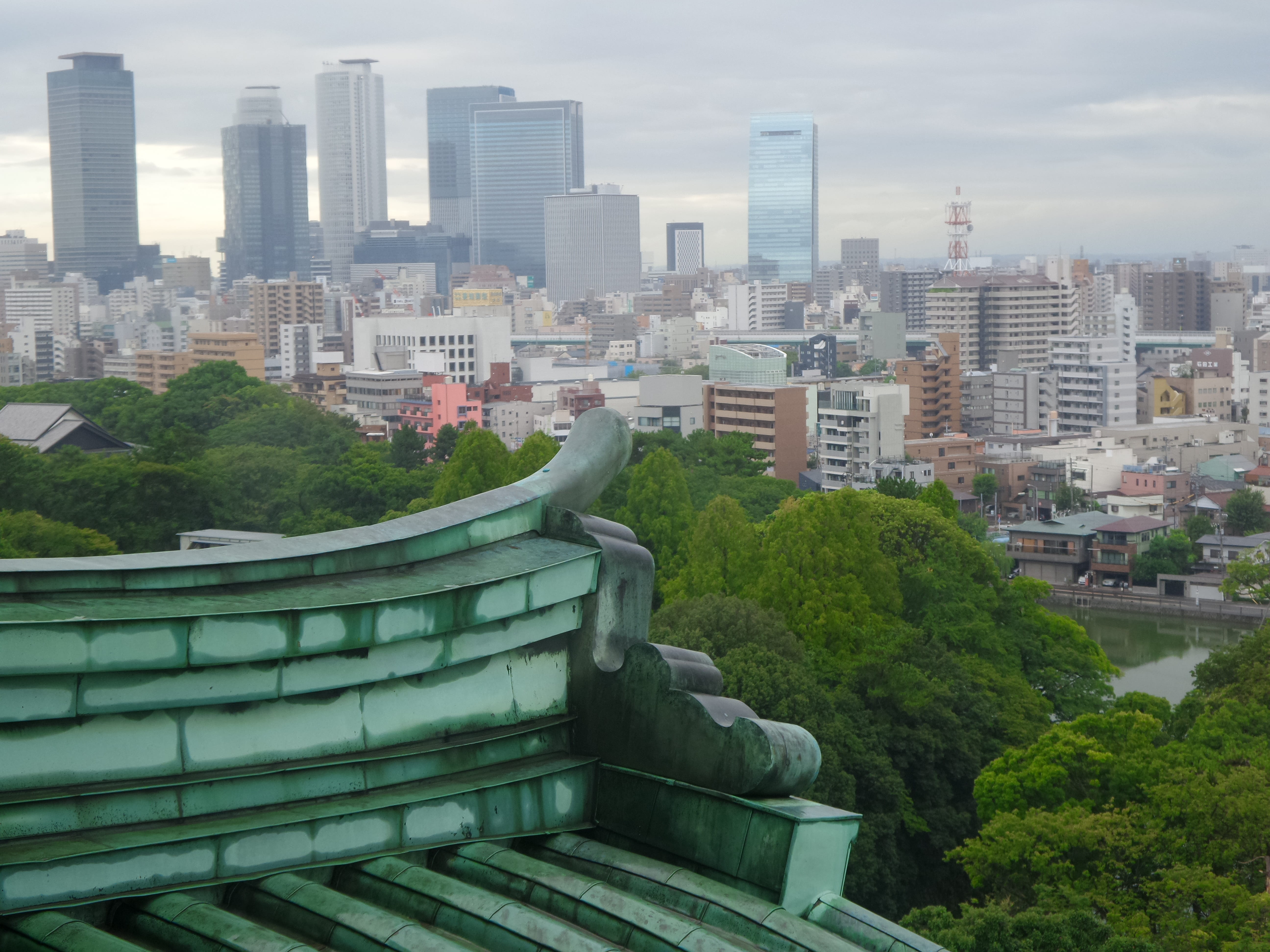 built structure, outdoors, Castle, plant, architecture, nagoya, tree, financial district, sky, castle, Japan, office building exterior, urban skyline, Panorama, HD Wallpaper