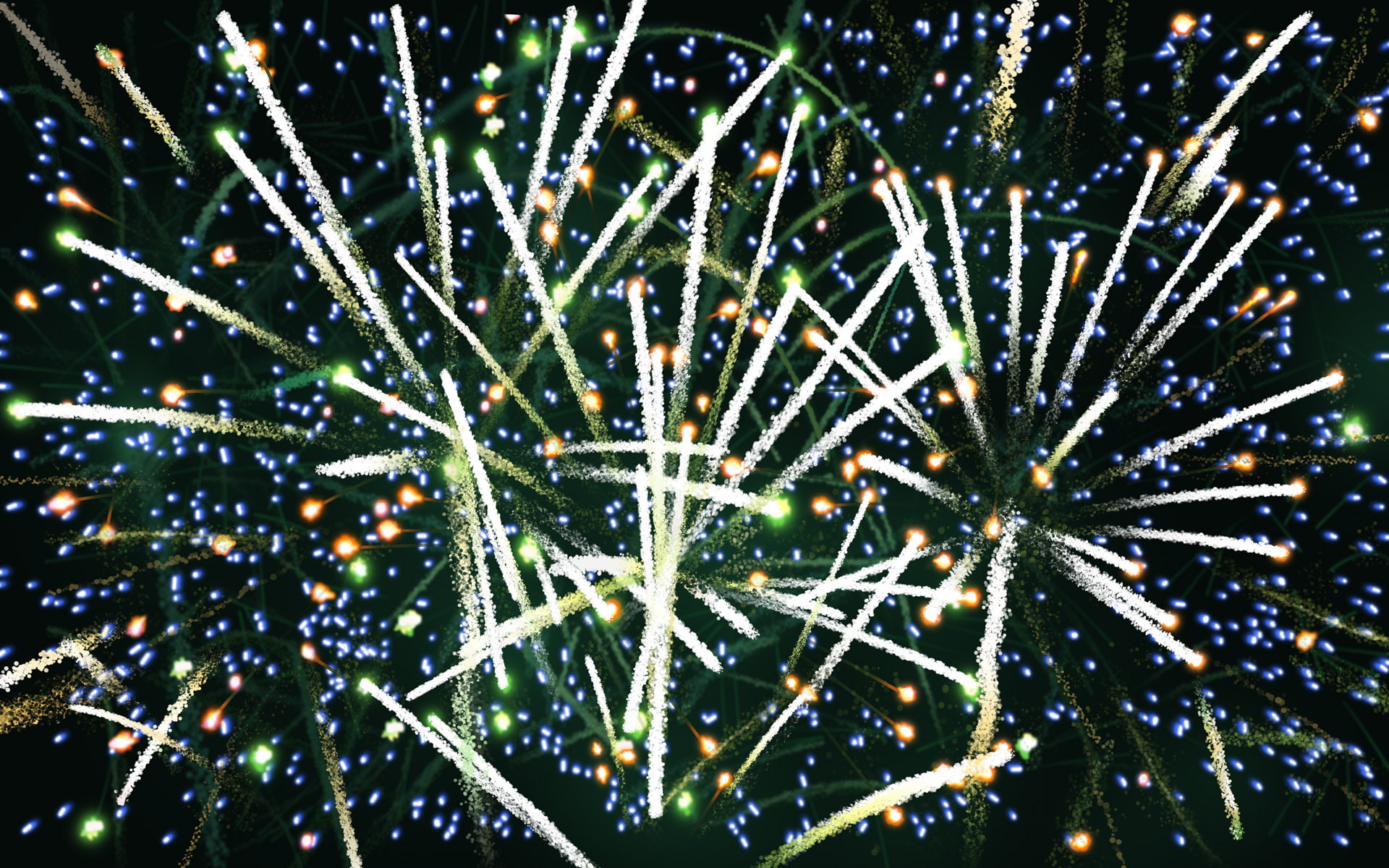 silver, dazzling, abstract, fireworks, orange, green, 1080P, HD Wallpaper