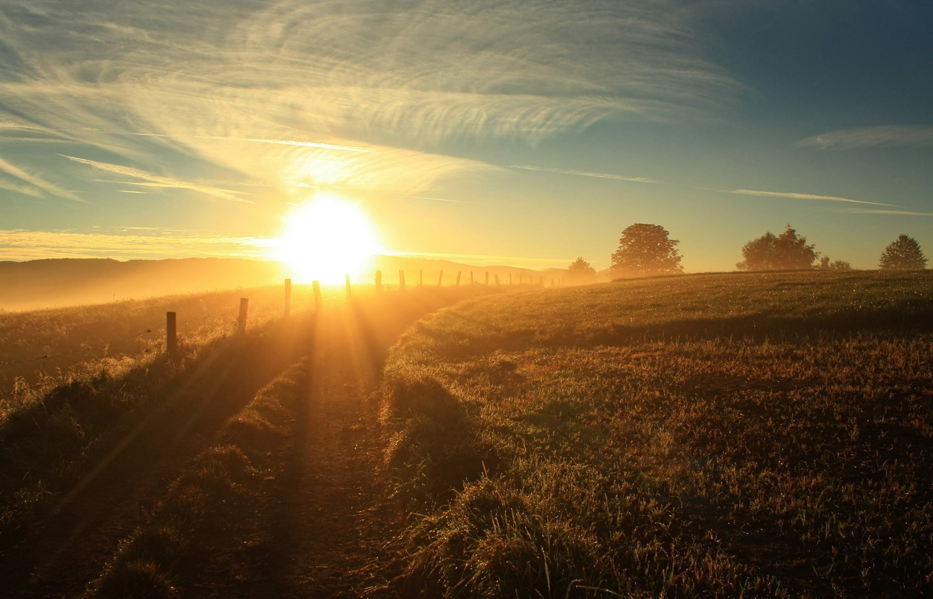 expensive, light, sun, dazzle, country, fence, 1080P, HD Wallpaper