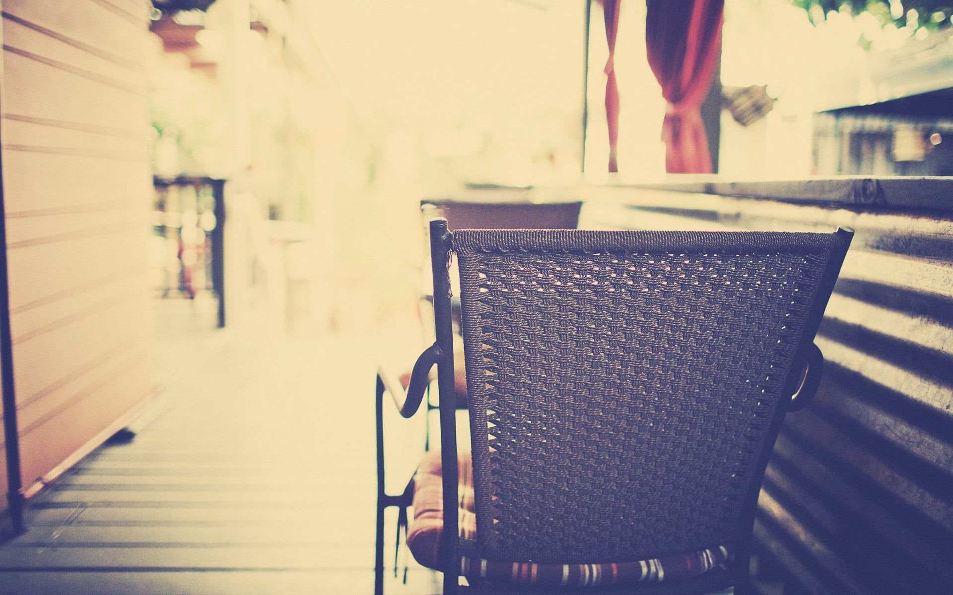 iron, dazzle, flooring, light, beside, no People, cafe, absence, street, mesh, table, music, urban Scene, city, blue, focus on foreground, wood - material, HD Wallpaper