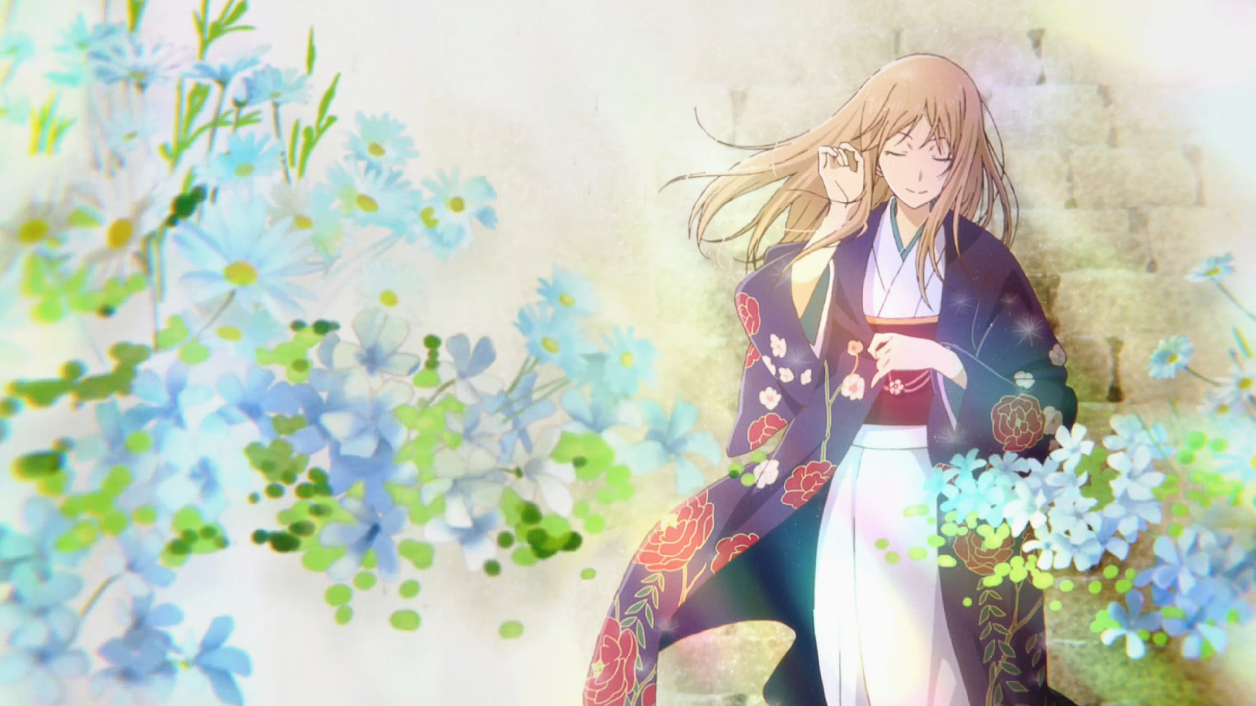 long hair, Natsume Reiko, young women, three quarter length, hair, outdoors, one person, anime girls, plant, 2K, beautiful woman, young adult, Natsume Yujin-cho, HD Wallpaper