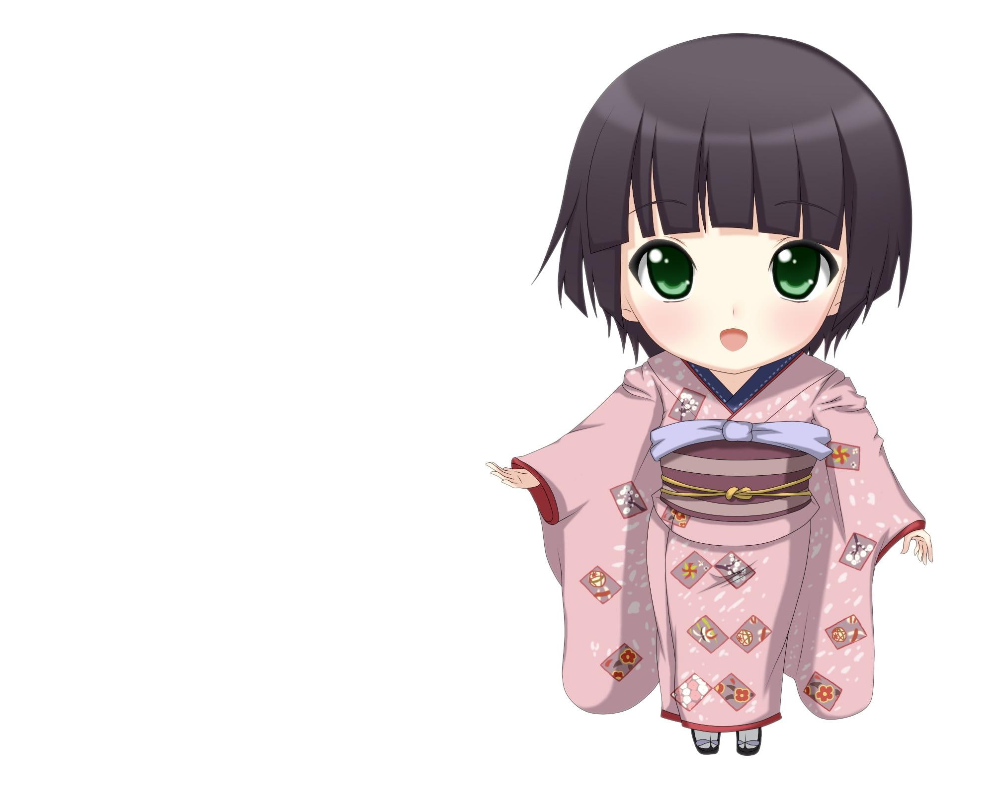 anime, green-e, yune, short-hair, white, pretty, lovely, nice, anime-girl, kawaii, female, 1080P, chibi, sweet, adorable, HD Wallpaper