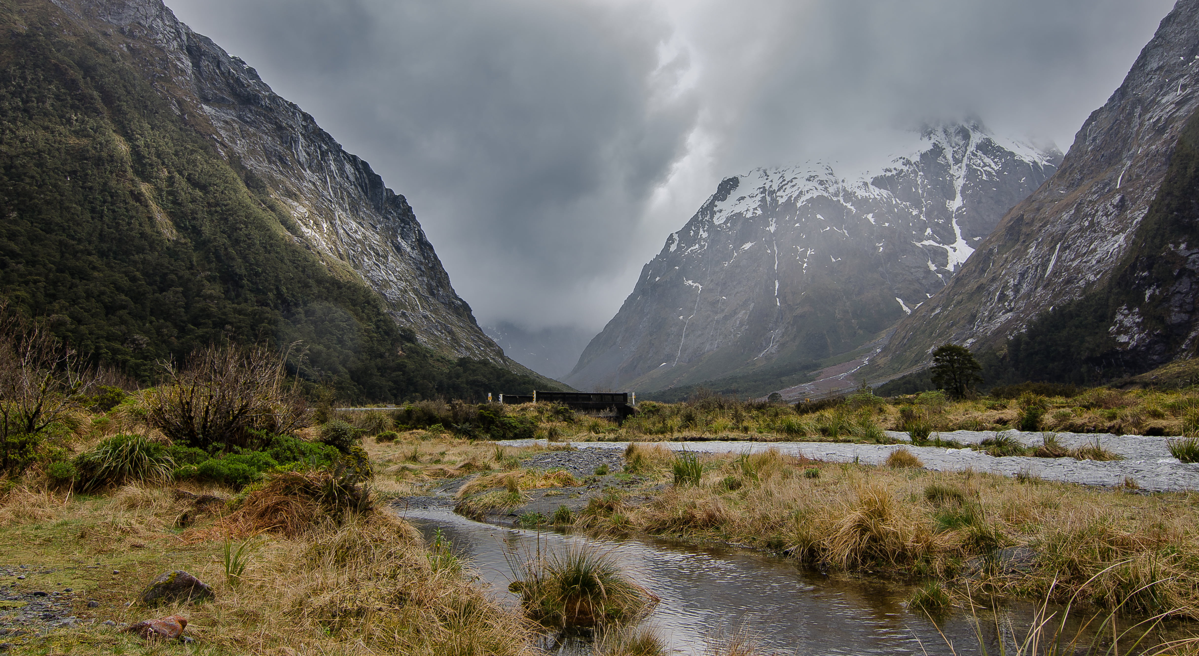 16mm, Valley, Nikon  D5100, scenics, cloudy, nature, Tokina, day, New Zealand  South  Island, Clouds, 4K, mountain Peak, photo, Stormy, Milford Sound, HD Wallpaper