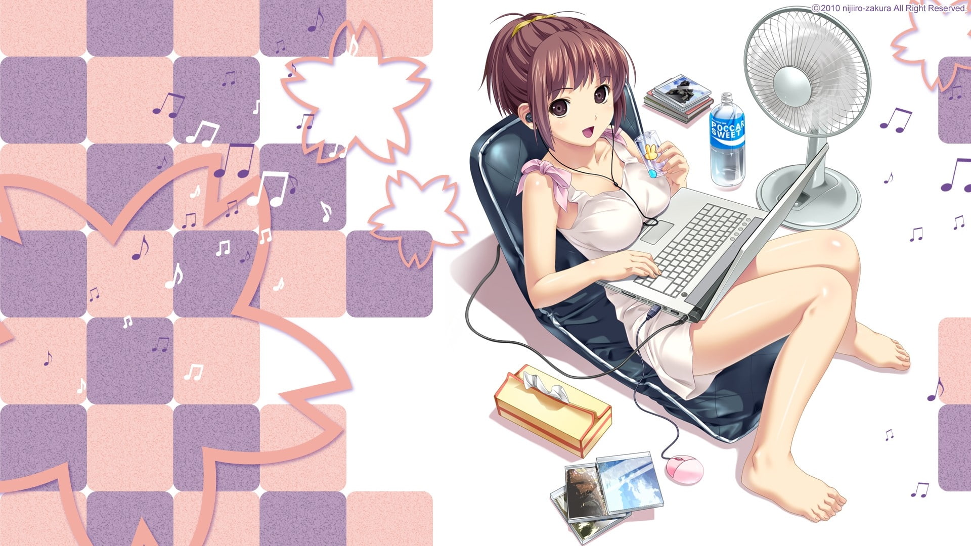 nijiiro, earphones, wallpape, water, tissue, zakura, artist, laptops, hd, koutaro, bottles, box, nature, fan, art, x, 1080P, HD Wallpaper