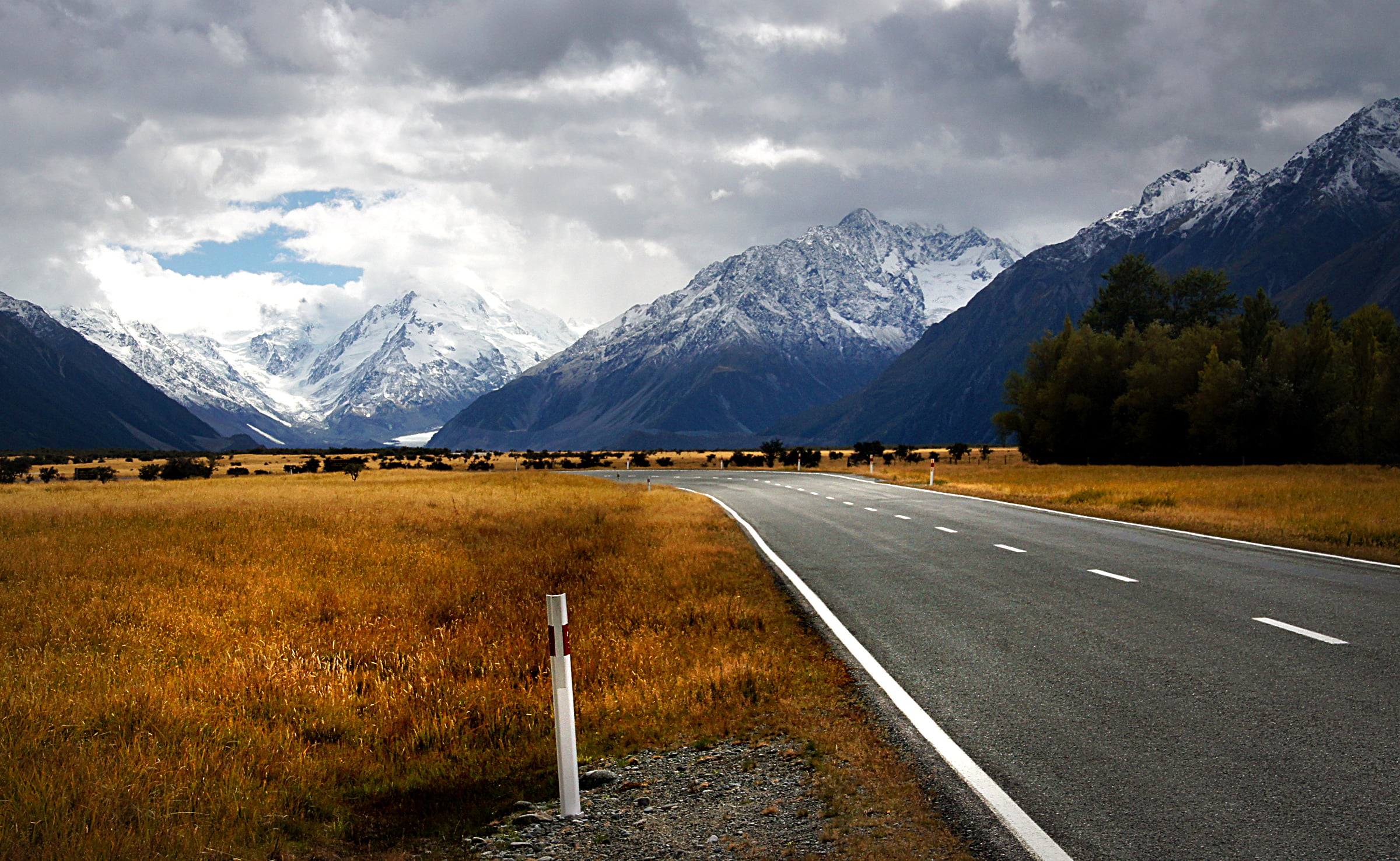 New Zealand  South Island, mountains, PZD, covered, mountain, Tamron, outdoors, nature, NZ, asphalt, Snow  Mountains, Alpine, flickr, Park  road, snow, HD Wallpaper
