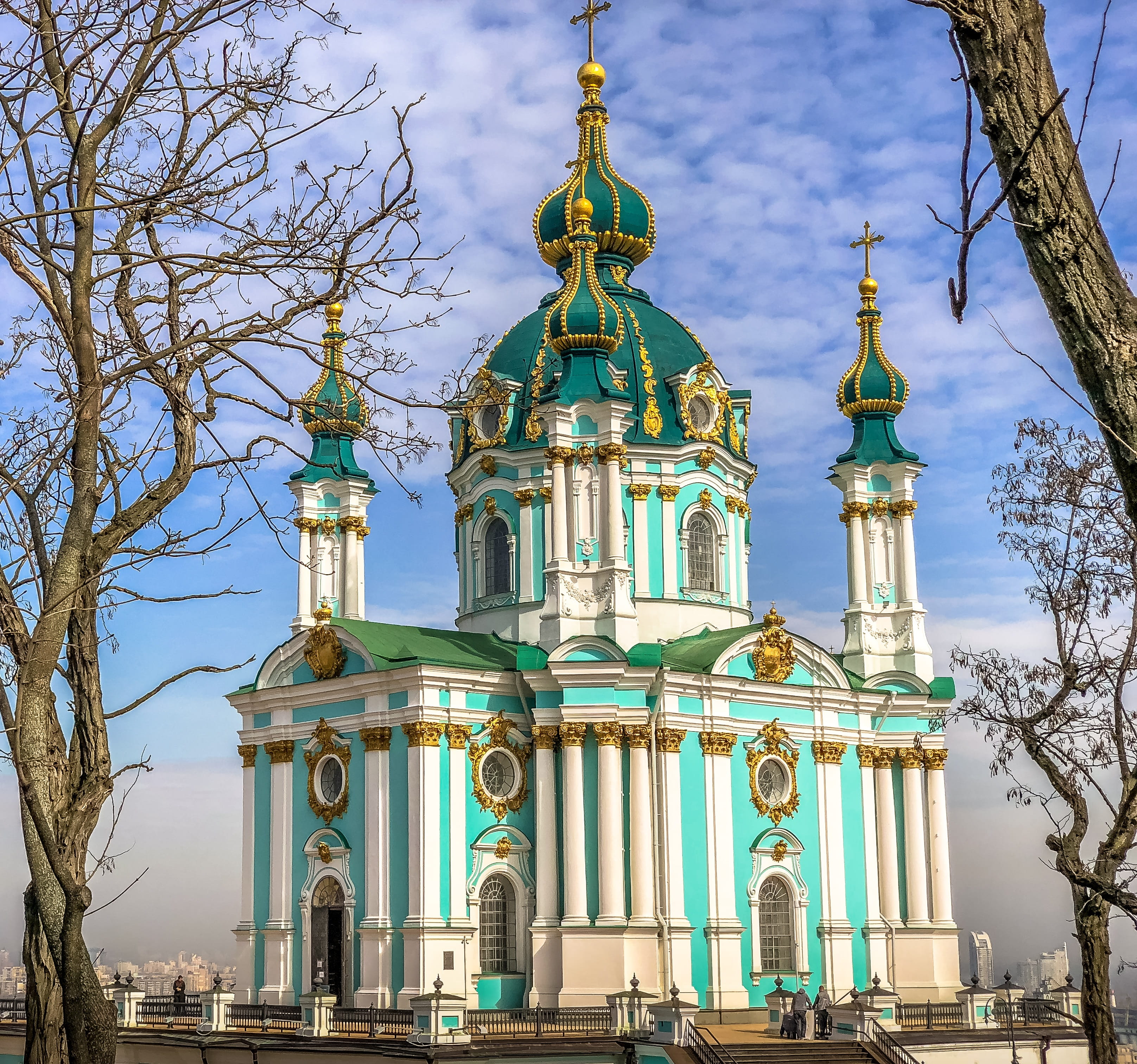 spire, panorama, old, ukraine, architecture, building exterior, belief, church, cross, tree, built structure, christianity, ornate, building, no people, HD Wallpaper