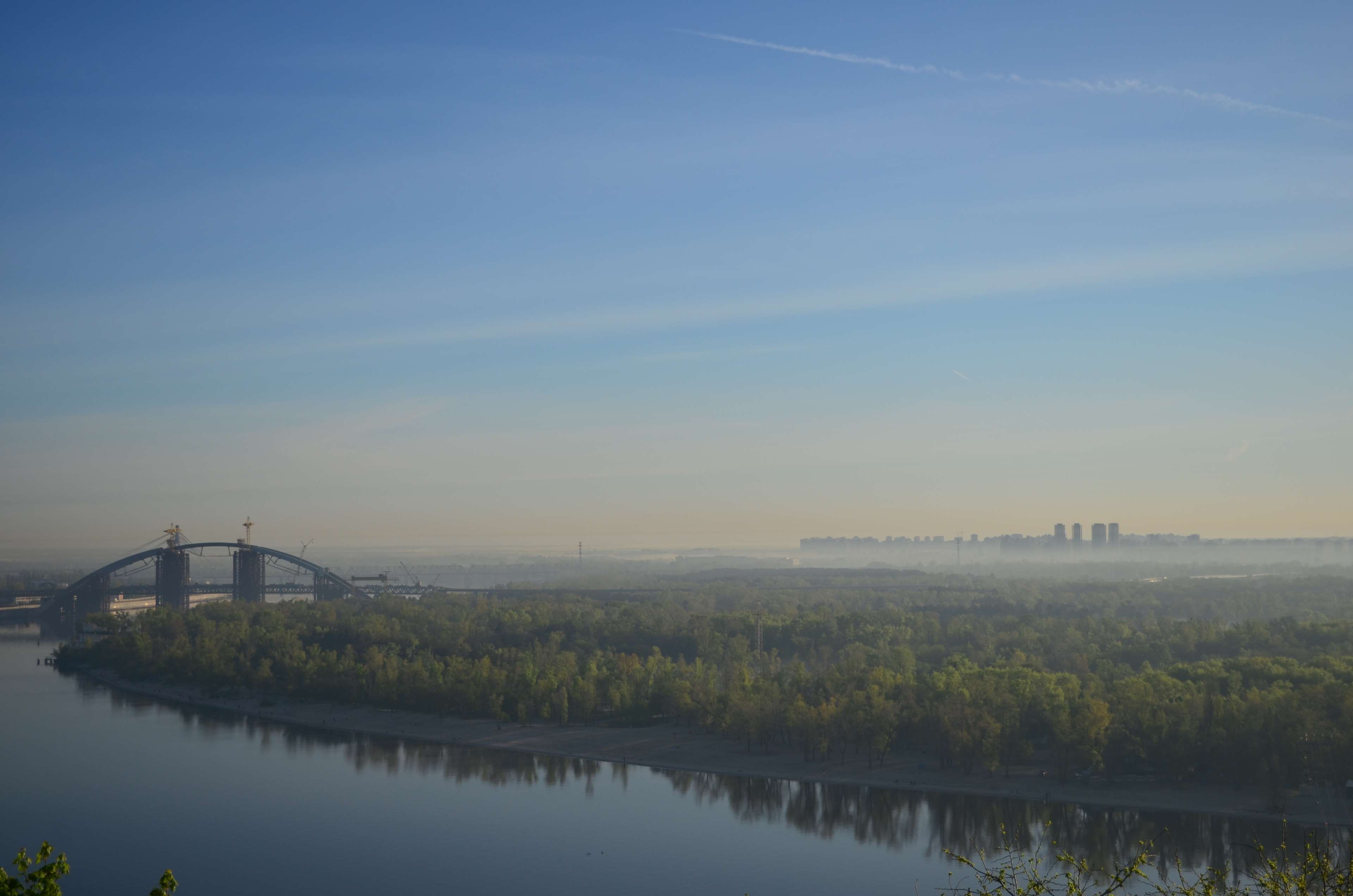 bridge, built structure, sky, outdoors, city, kyiv, water, river, ukraine, kiev, no people, tranquility, 4K, nature, architecture, day, dnipro, reflection, HD Wallpaper