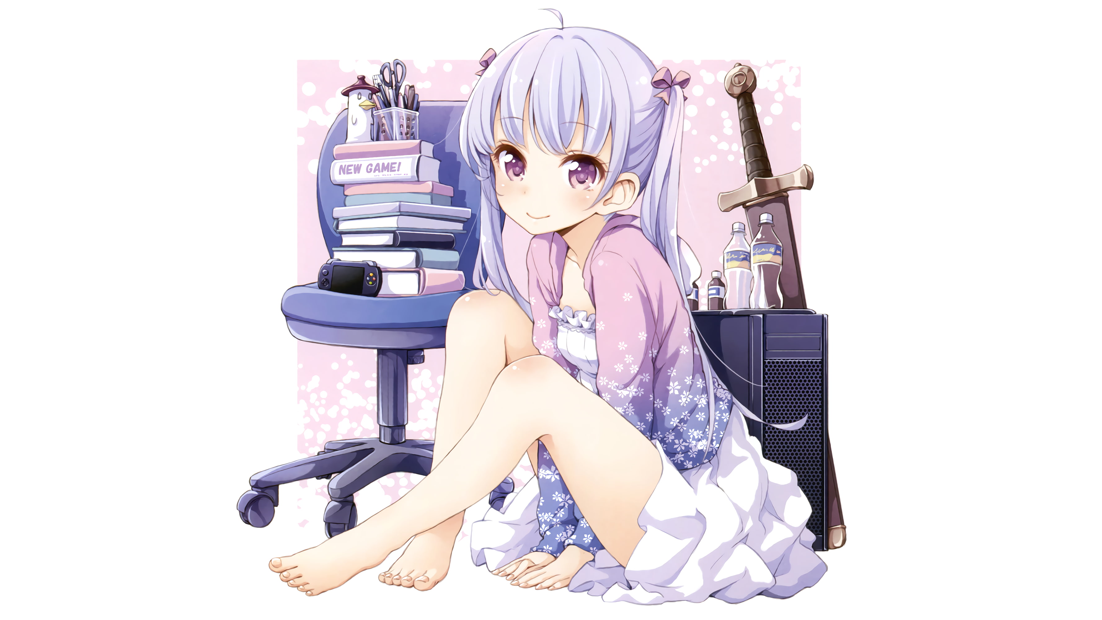 suzukaze aoba, white background, young adult, young women, smiling, clothing, Anime, fashion, beauty, cut out, 2K, new game, women, one person, hairstyle, HD Wallpaper