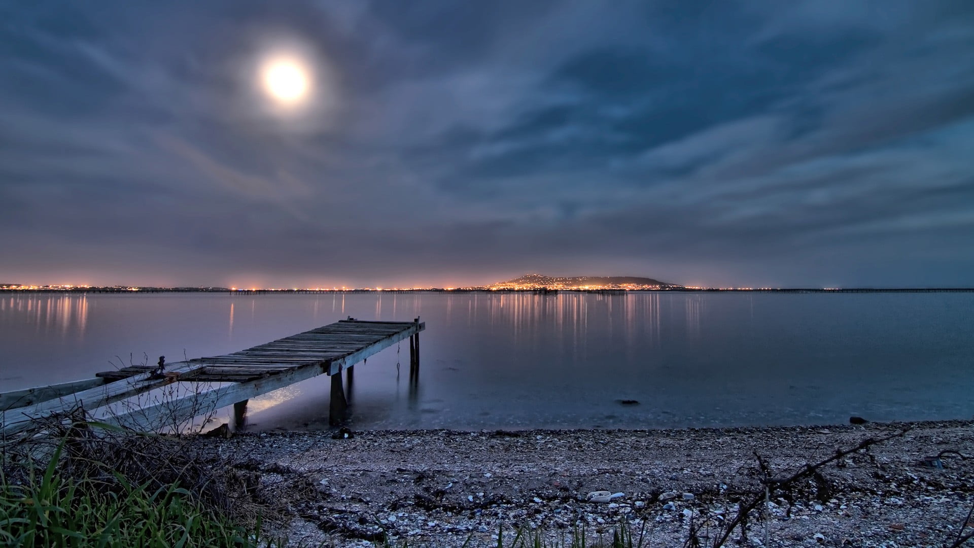 nature, night, environment, port, scenics - nature, no people, beauty in nature, landscape, sun, dusk, cloud - sky, white, horizon over water, water, tranquility, HD Wallpaper