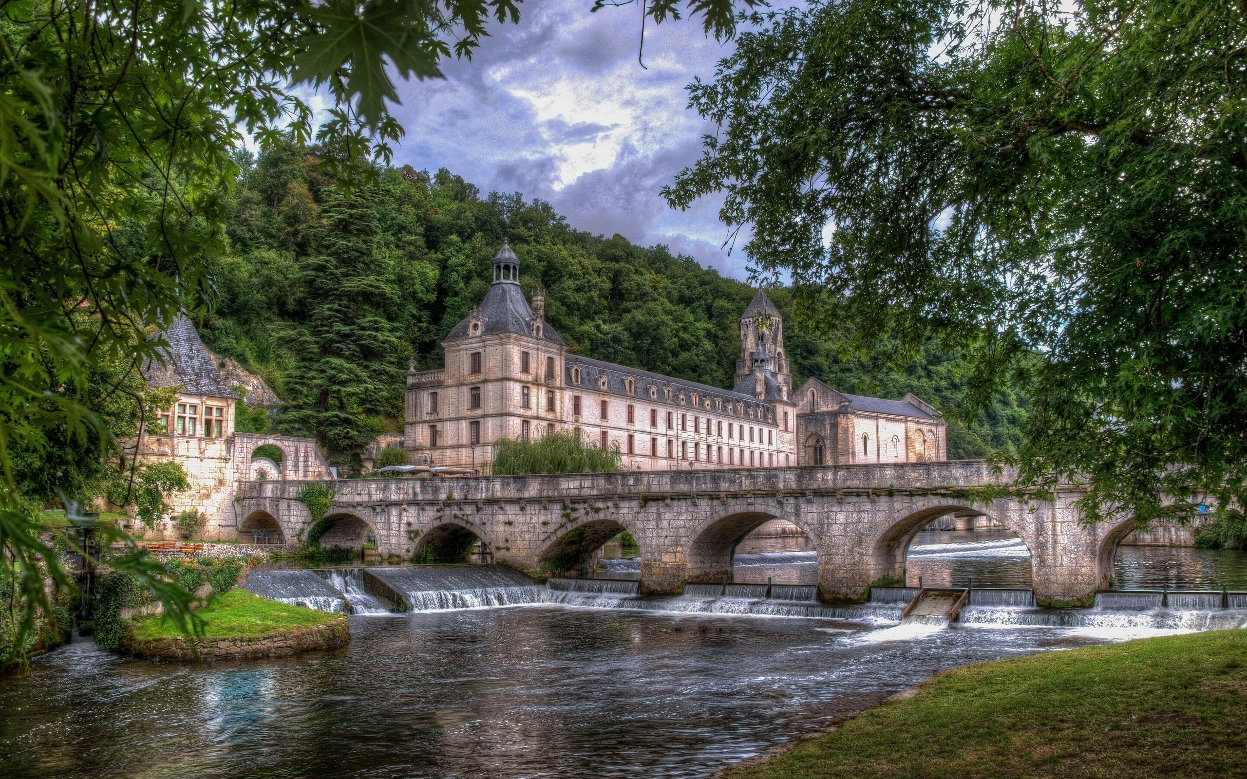 Houses, 2K, France, Brantome, Trees, Dordogne, River, HD Wallpaper
