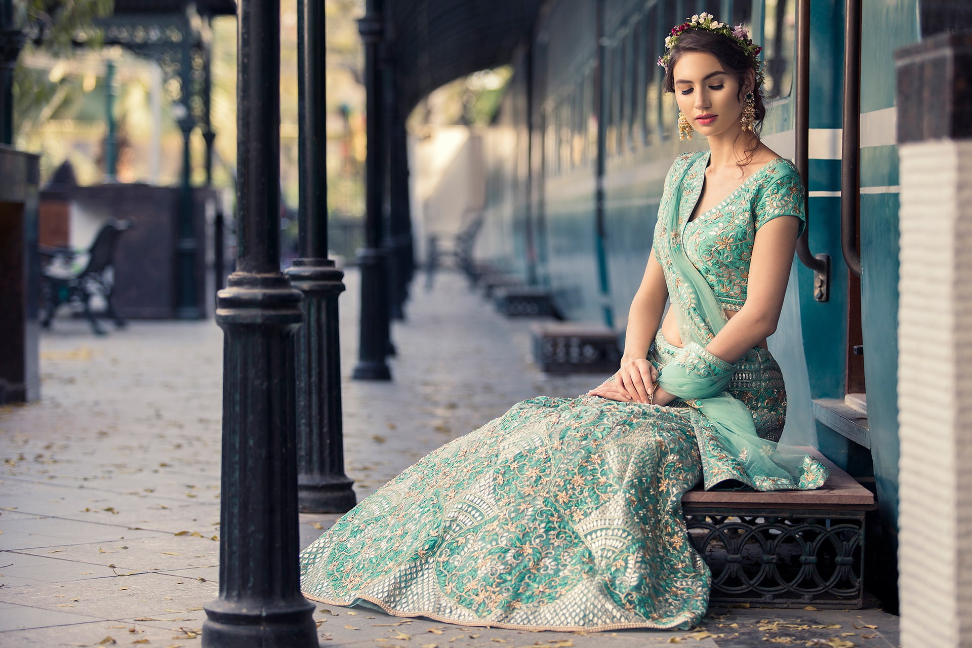 Women, 1080P, Mood, Model, Brunette, Girl, Saree, Depth Of Field, Indian, HD Wallpaper