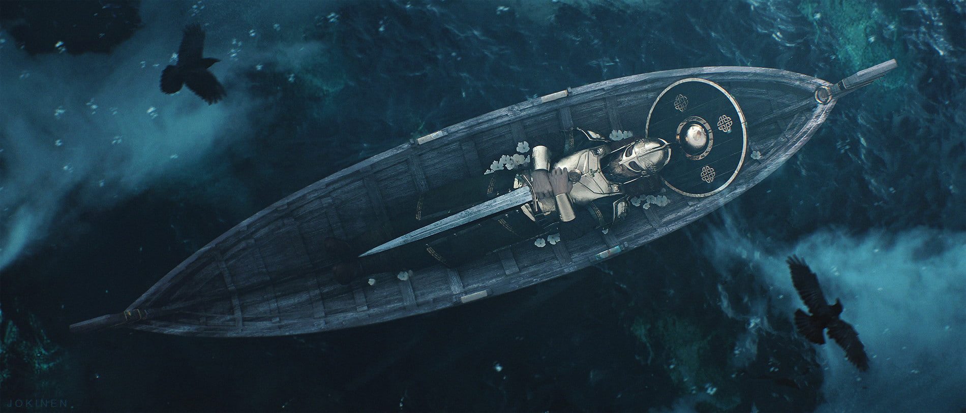 sword, boat, digital art, fantasy art, 720P, artwork, Fantasy Men, warrior, corpse, HD Wallpaper