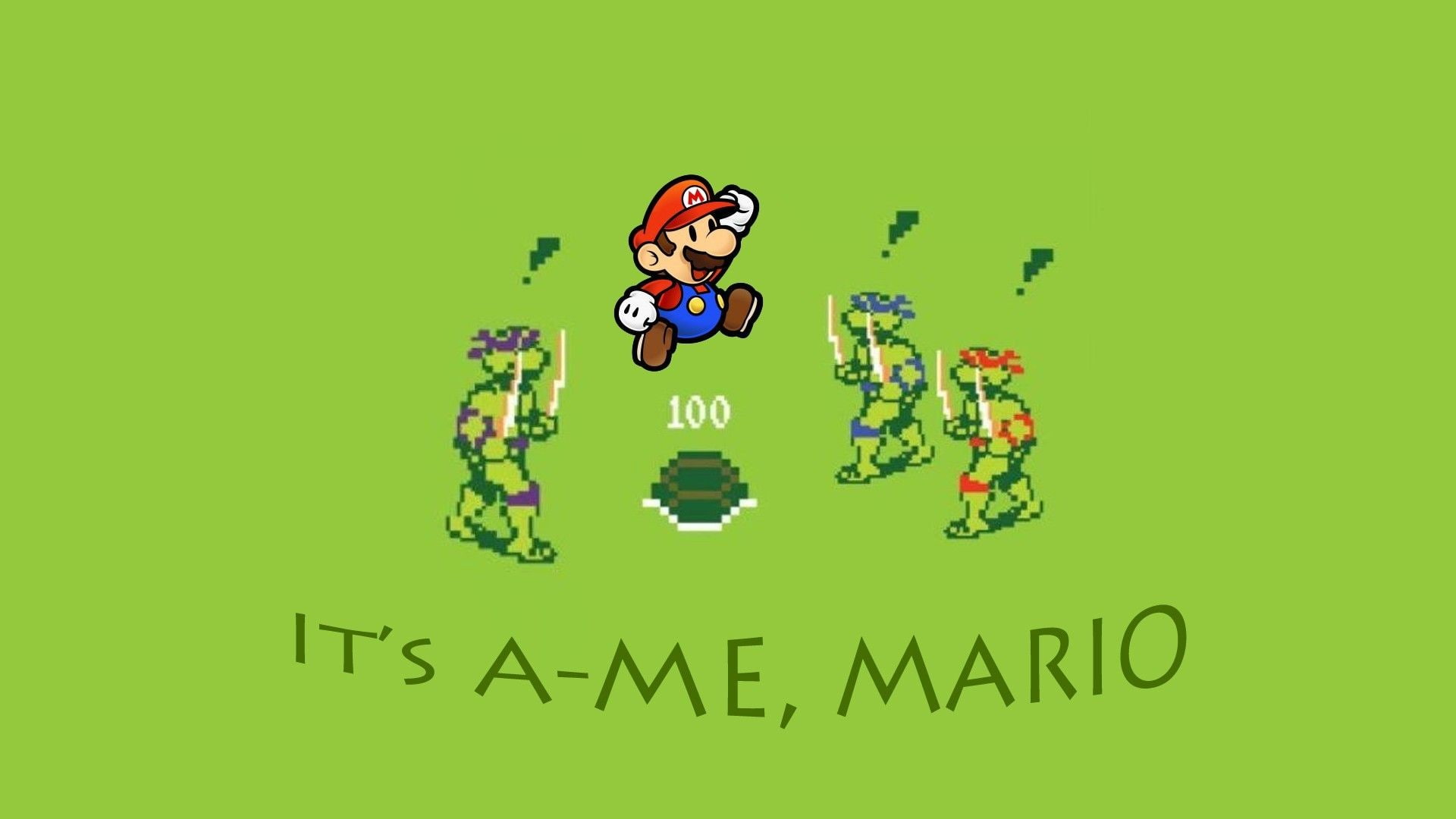 Super Mario, green color, people, green background, paper, studio shot, sitting, occupation, copy space, front view, Teenage Mutant Ninja Turtles, men, HD Wallpaper