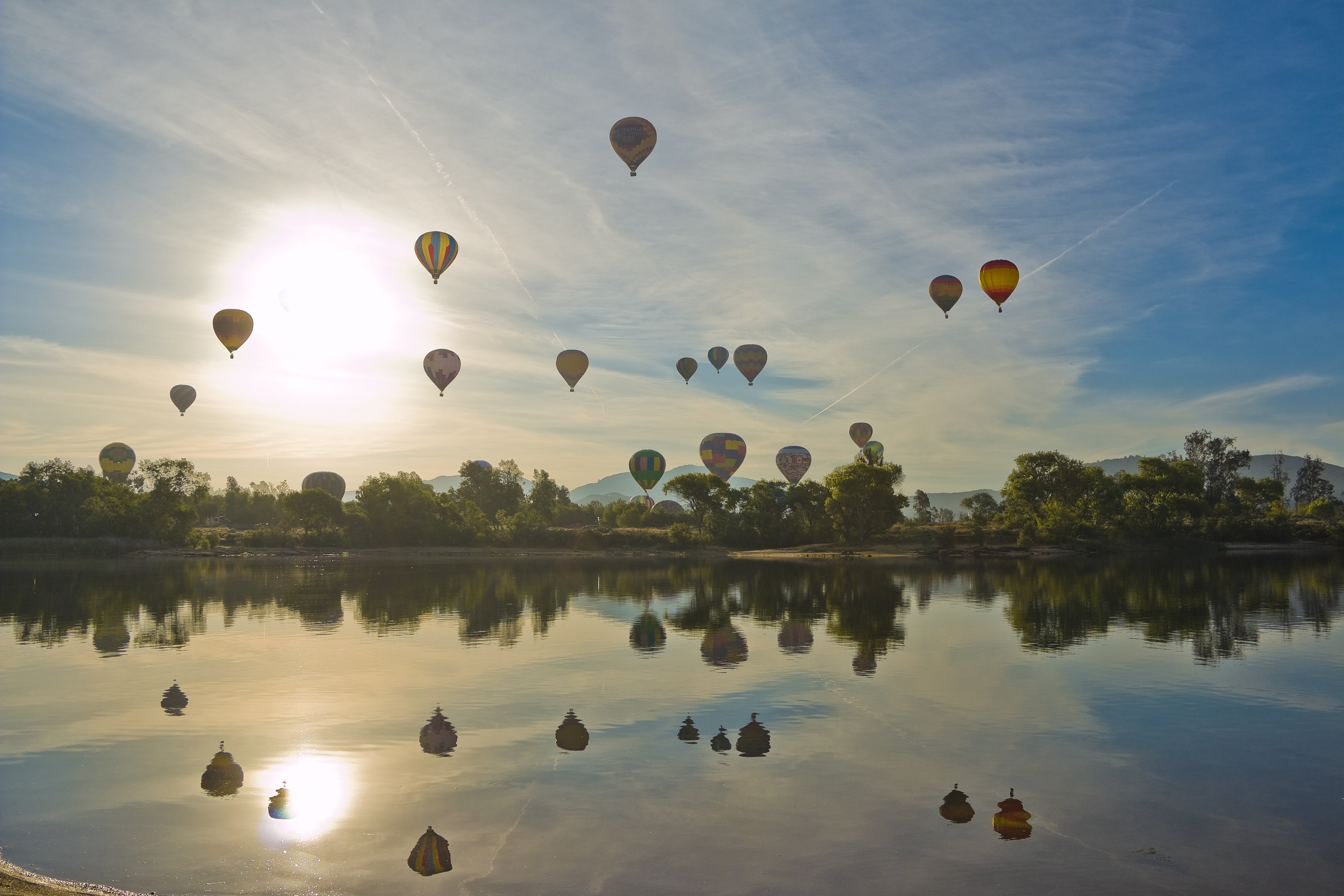 air vehicle, ca, air, colorful, transportation, inflate, event, tree, balloon and wine festival, plant, propane, day, 5K, beauty in nature, lake skinner, HD Wallpaper