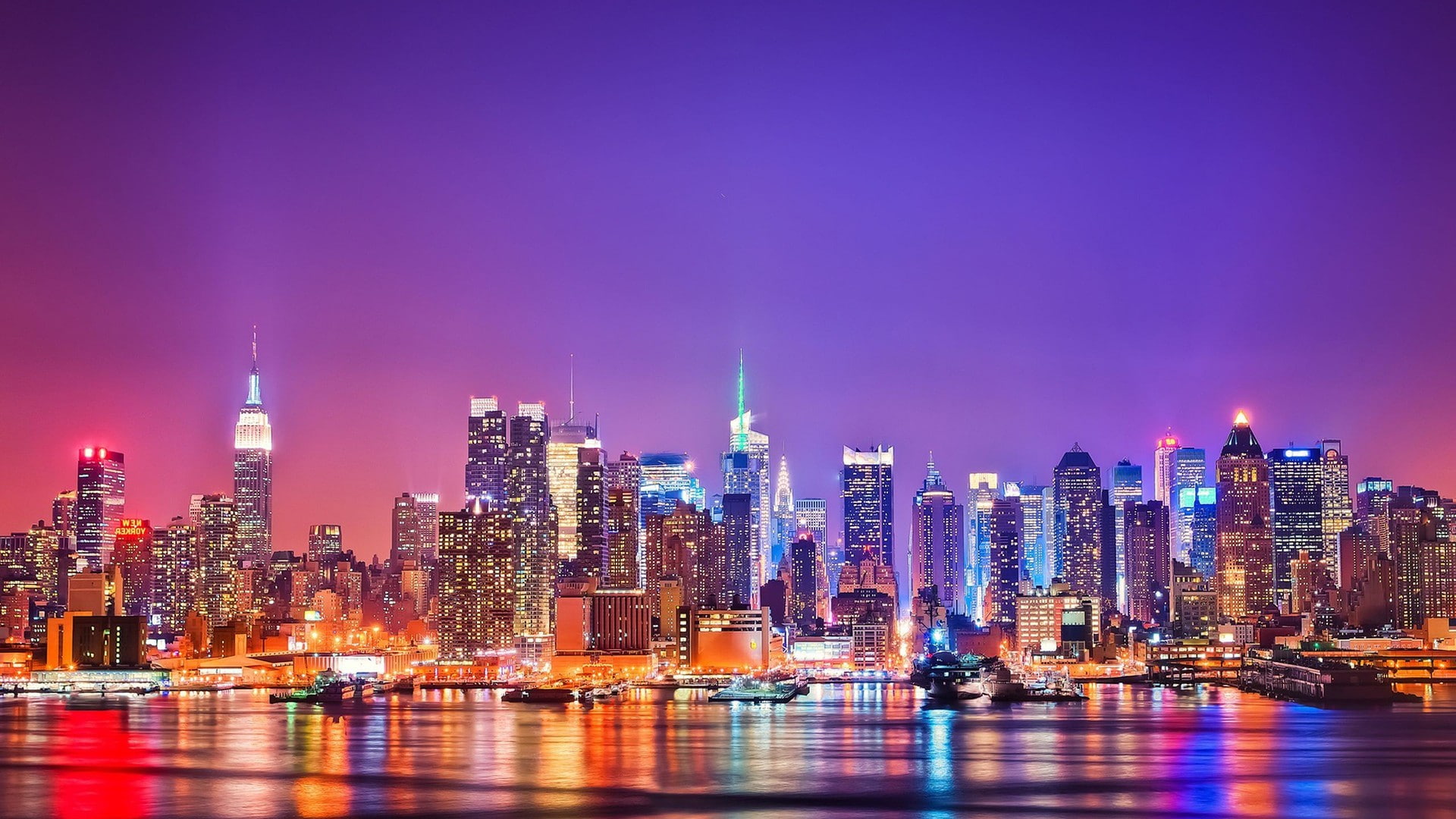 city, cityscape, travel destinations, skyscraper, night, building exterior, illuminated, financial district, tower, no people, city life, 1080P, transportation, HD Wallpaper