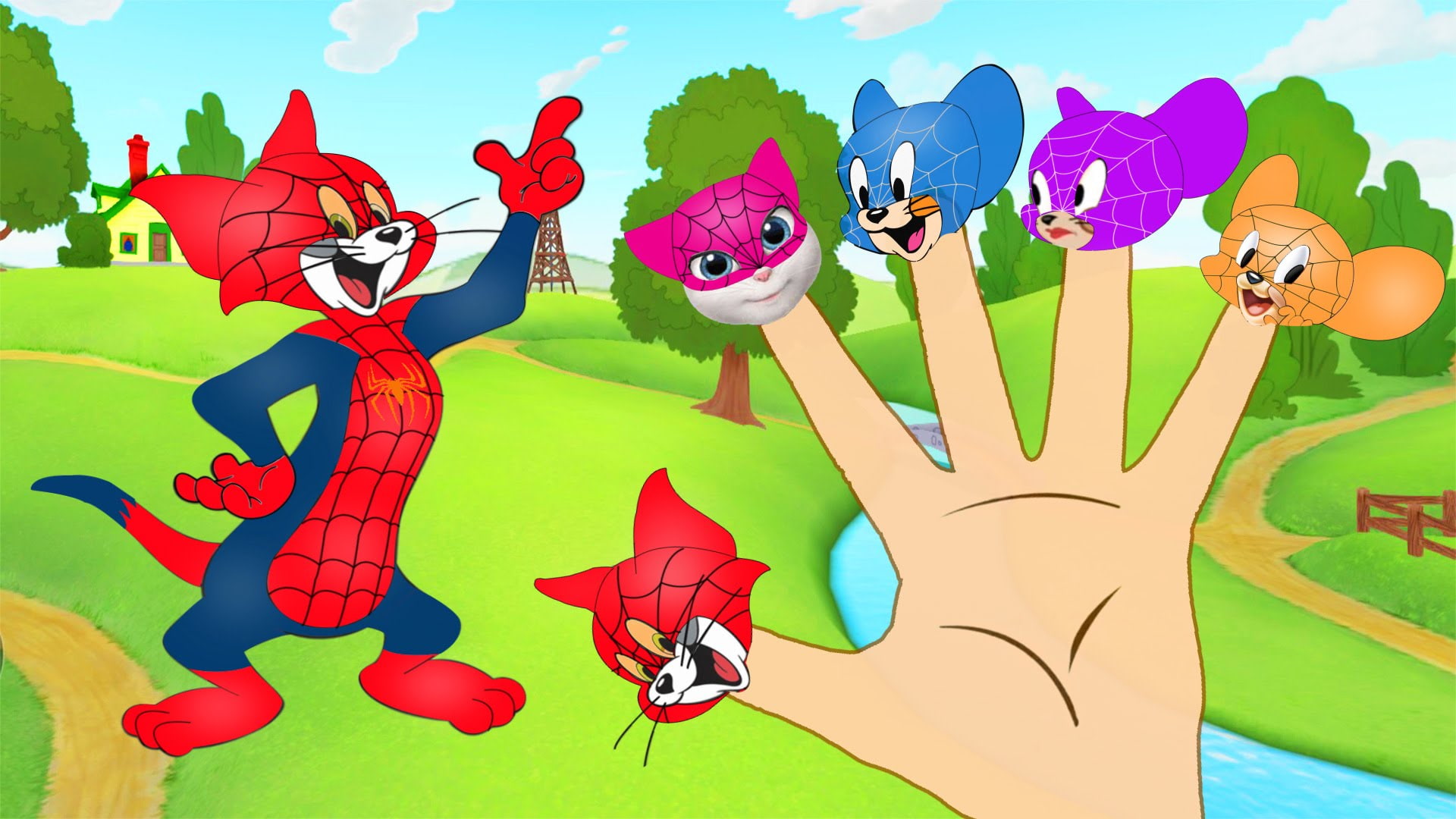 suit, 1080P, fingers, tom, colors, five, jerry, spiderman, hd, different, characters, HD Wallpaper