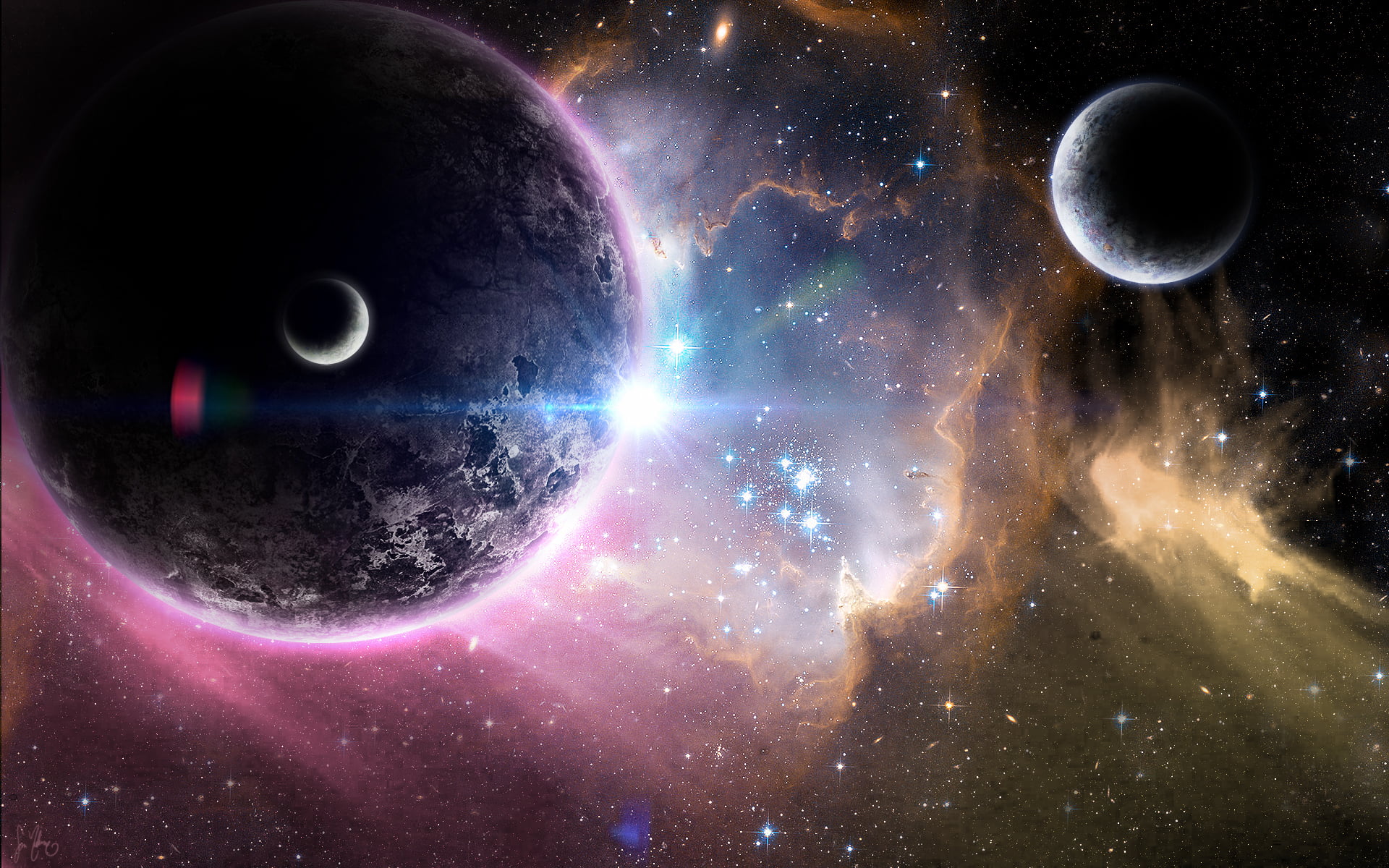star - space, planet earth, night, sphere, light - natural phenomenon, orbiting, eclipse, digital composite, blue, no people, dc universe, galaxy, lens flare, HD Wallpaper