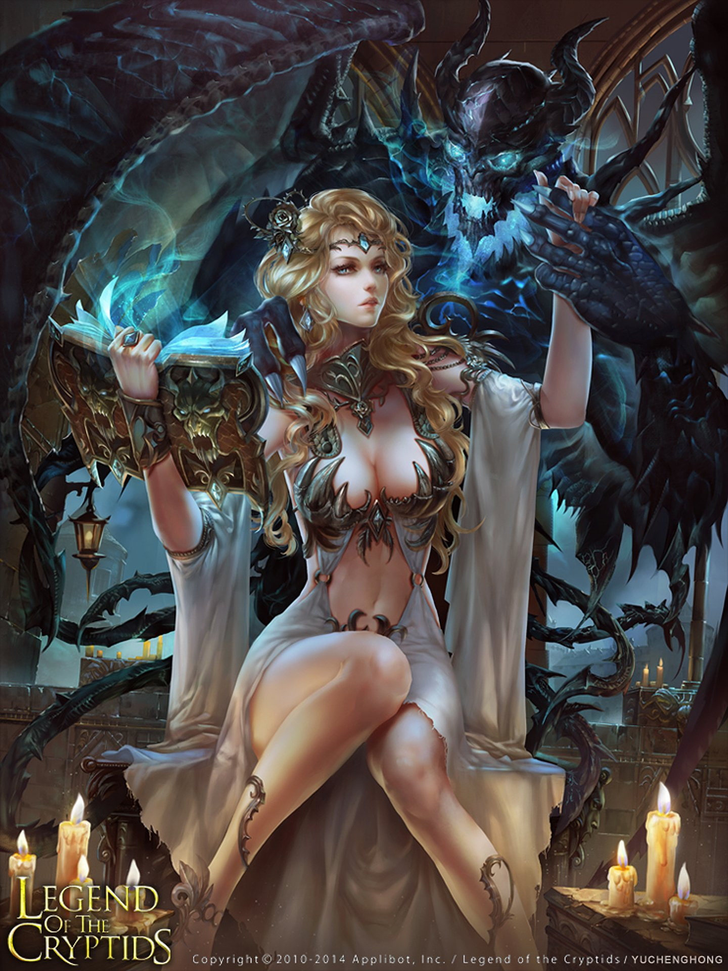 game, woman, girl, beautiful, devil, fantasy, magic, dark, blonde, blue, dress, 1080P, Phone HD Wallpaper